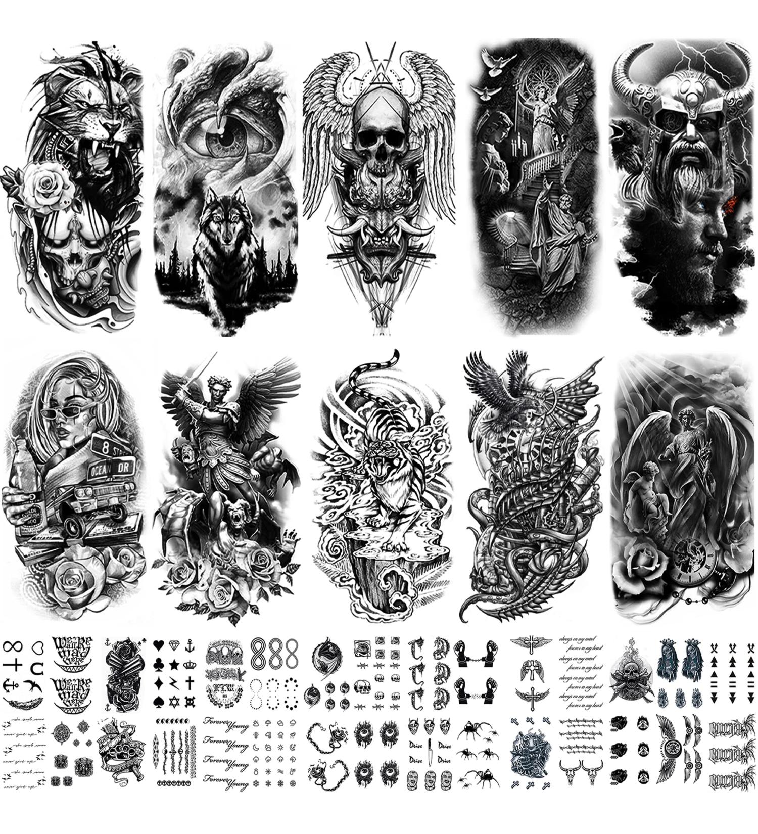 Quichic 200+ Pcs Temporary Tattoo Skull Angel Large Half Sleeve Tattoos - Men Women Arm Fake Tattoos for Sleeves - God Body Tattoos Prison - Buy Online on GoSupps.com