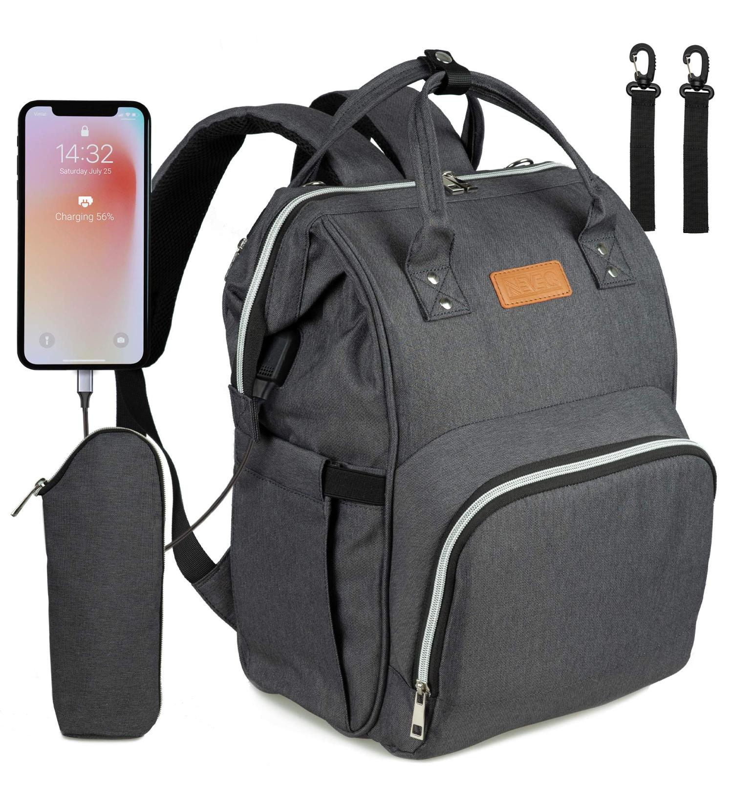 NEVEQ Baby Wrap Backpack - Large Capacity Travel Diaper Bag with Waterproof Compartments for Baby Bottles | Multi-Compartment Denim Baby Bag - Buy Online on GoSupps.com