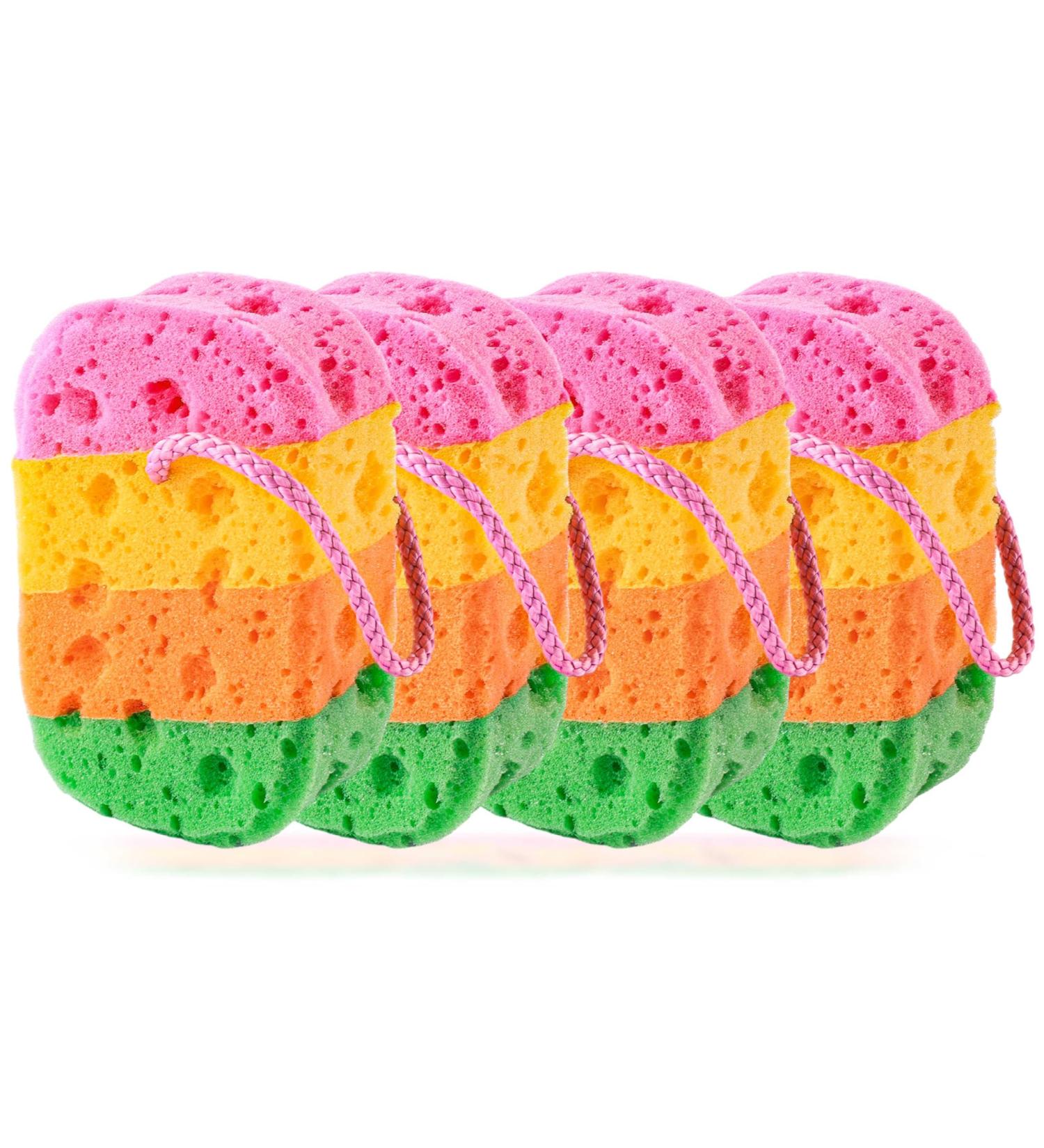 Buy 4-Piece Bathing Sponge Set | Large Massage Shower Sponges for Deep Peeling | Colorful Body Scrubs for Men Women & Adolescents - International Shipping - Buy Online on GoSupps.com