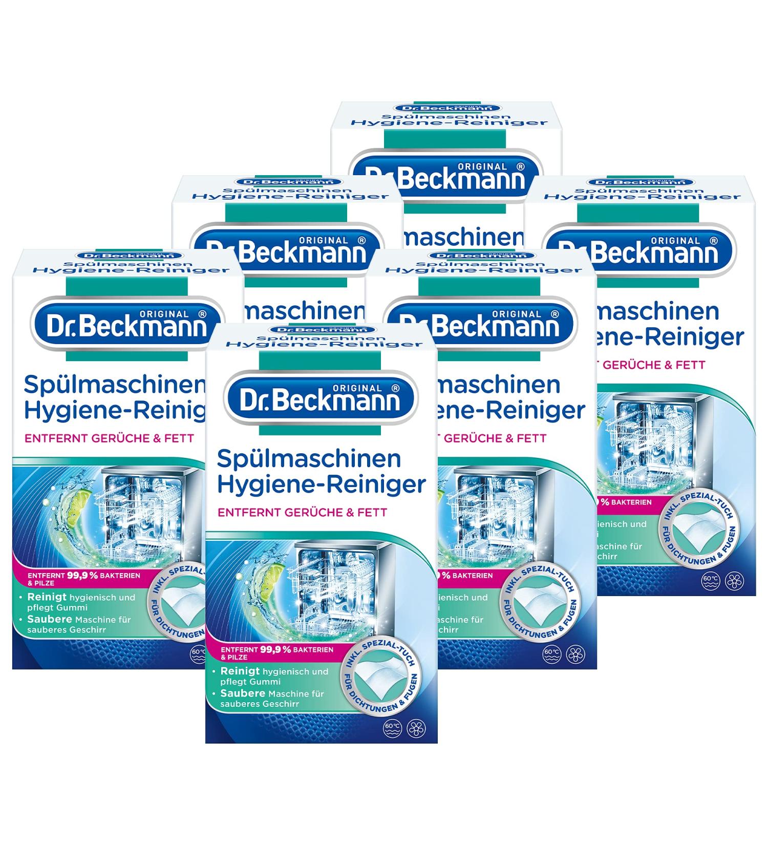 Dr. Beckmann Dishwasher Hygiene Cleaner | Removes Residues Fat & Unpleasant Odors | Includes Special Cleaning Cloth | 6 x 75g - Buy Online on GoSupps.com