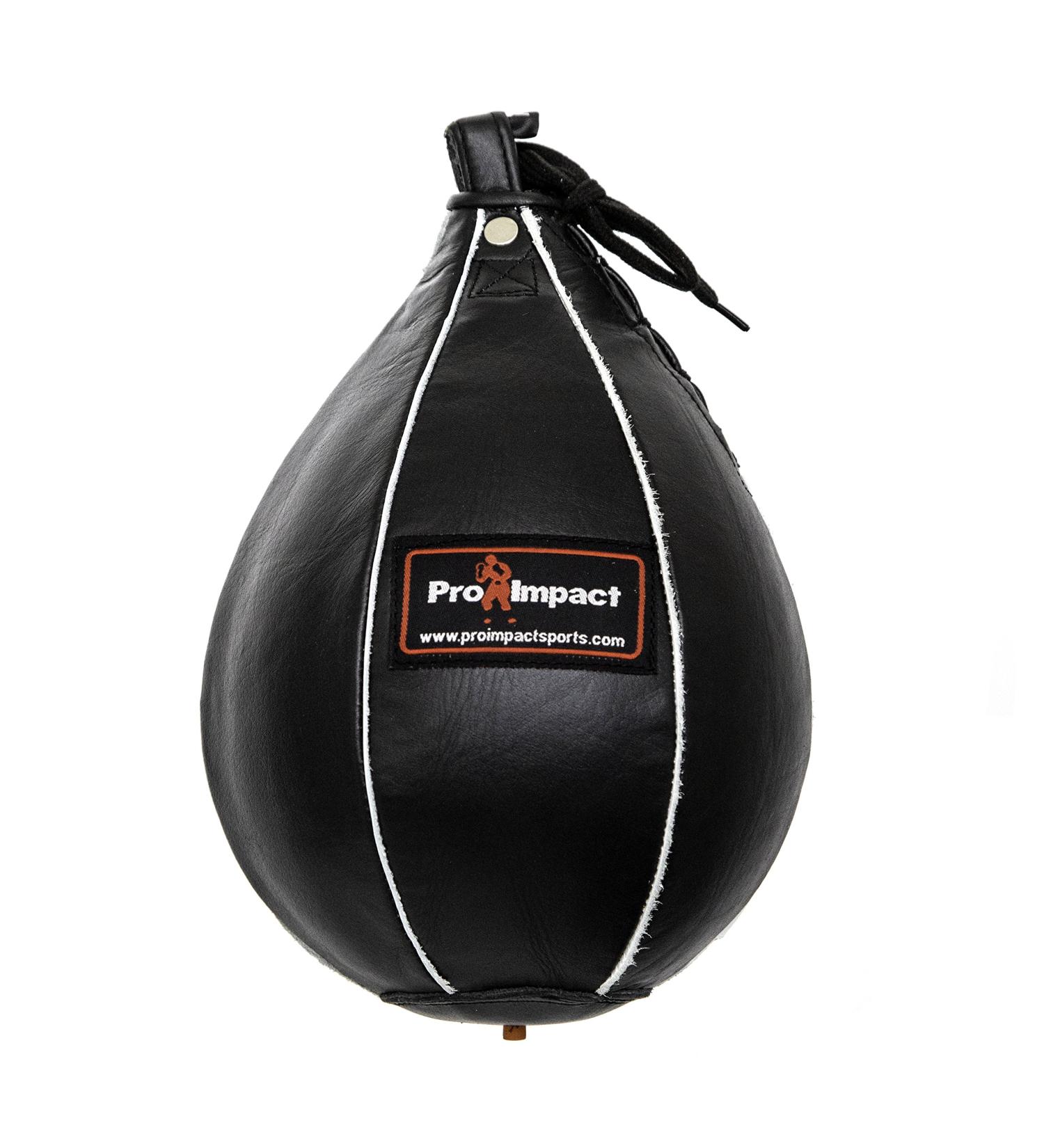 Pro Impact Leather Speed Bag | Pear Shaped for Boxing, MMA & Muay Thai Training | Doorway Hanging or Ceiling | Boxer Accuracy Workout | Punching Trainer - Black XS (5x7) - Buy Online on GoSupps.com