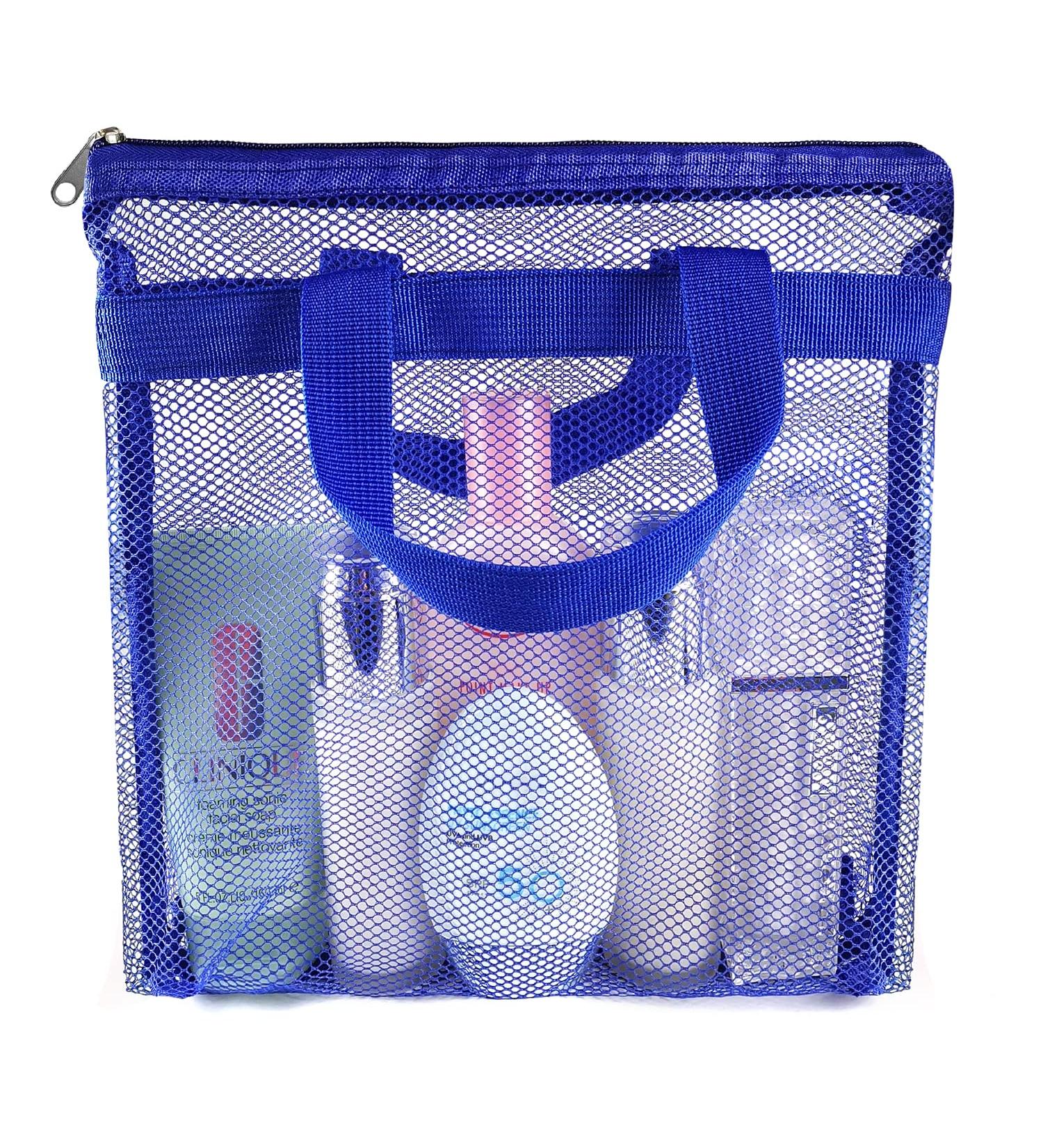 Portable Shower Mesh Caddy Bag for Travel and Swimming - Quick Dry Toiletry Organizer with Zipper (Dark Blue) - Buy Online on GoSupps.com