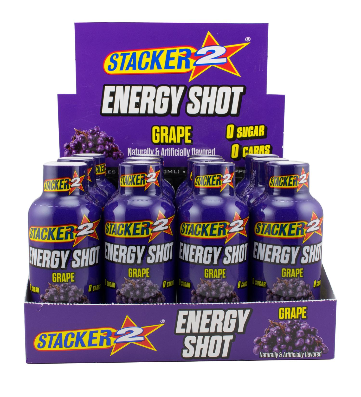 Stacker 2 Energy Shots Grape Flavor 2oz. Shots (24 Bottles)