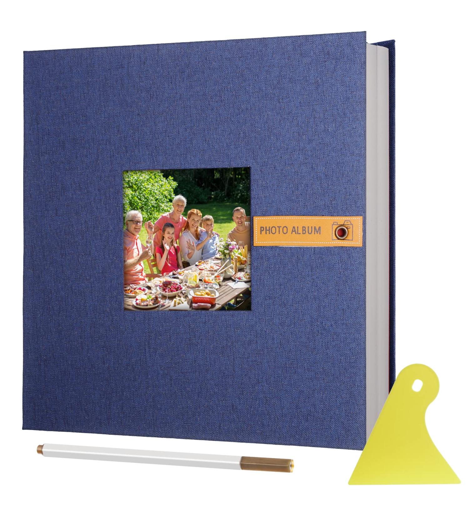 Hautoco Large Self-Adhesive Photo Album for 4x6 and 8x10 Pictures - 60 Pages Scrapbook with Metallic Pen - Blue - Buy Online on GoSupps.com
