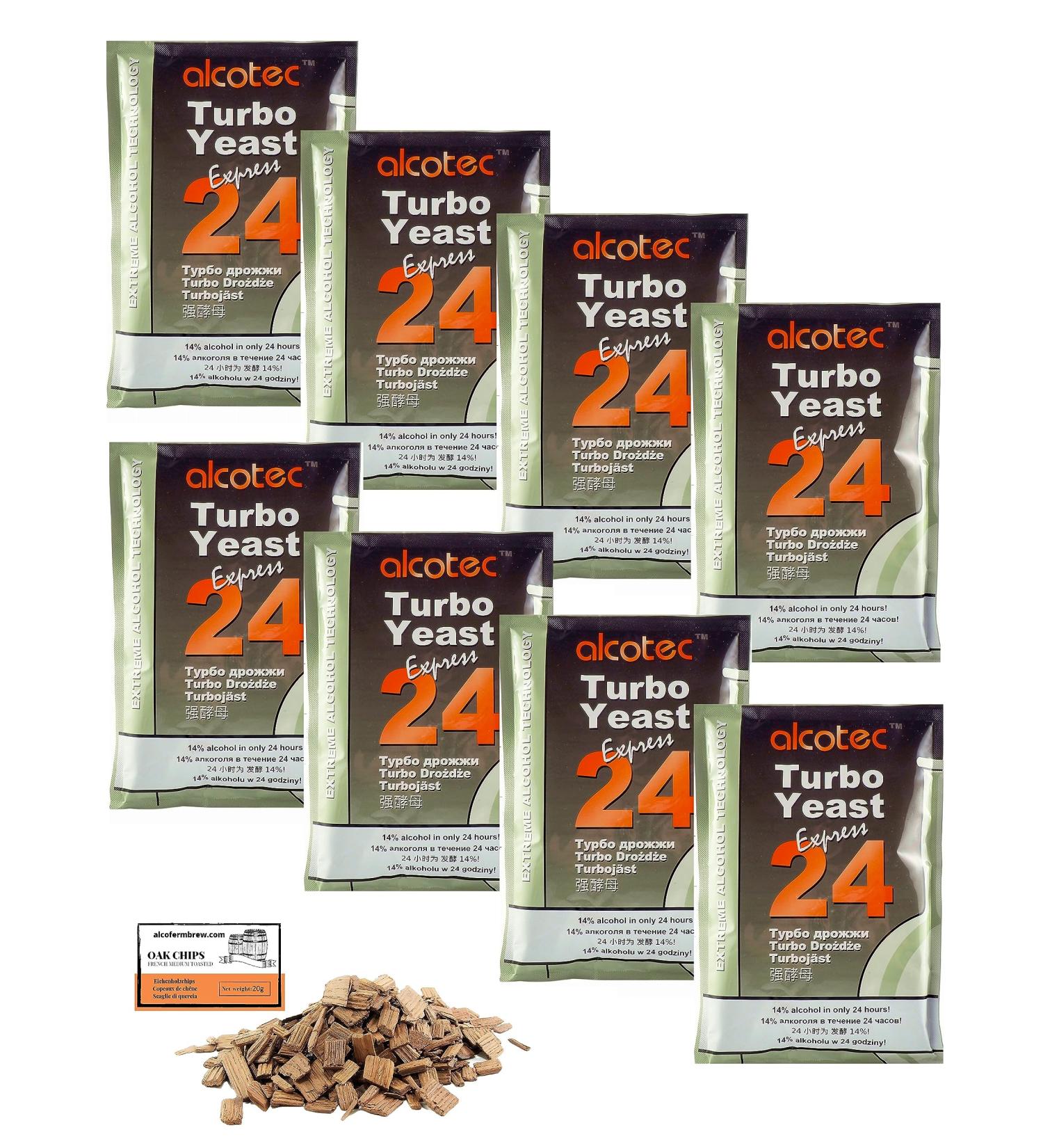 8 x Turbo Yeast - Alcotec Express 24-205g, Yeast for Sugar Fermentation, Distillers Yeast, Rapid Yeast, Liquor