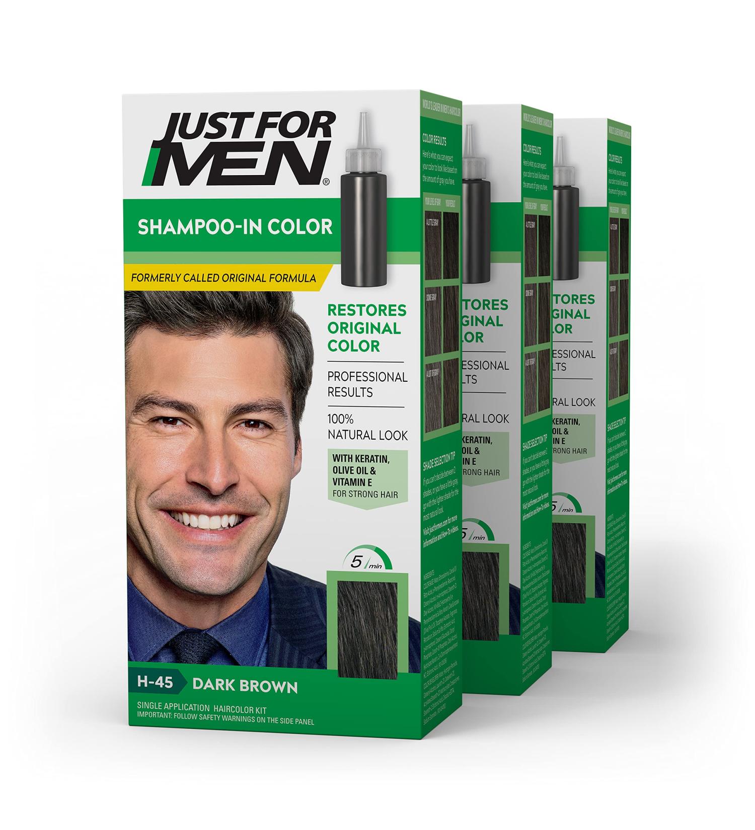 Just For Men Shampoo-In Color H-45 Dark Brown - Pack of 3 | Gray Hair Coloring for Men - Buy Online on GoSupps.com