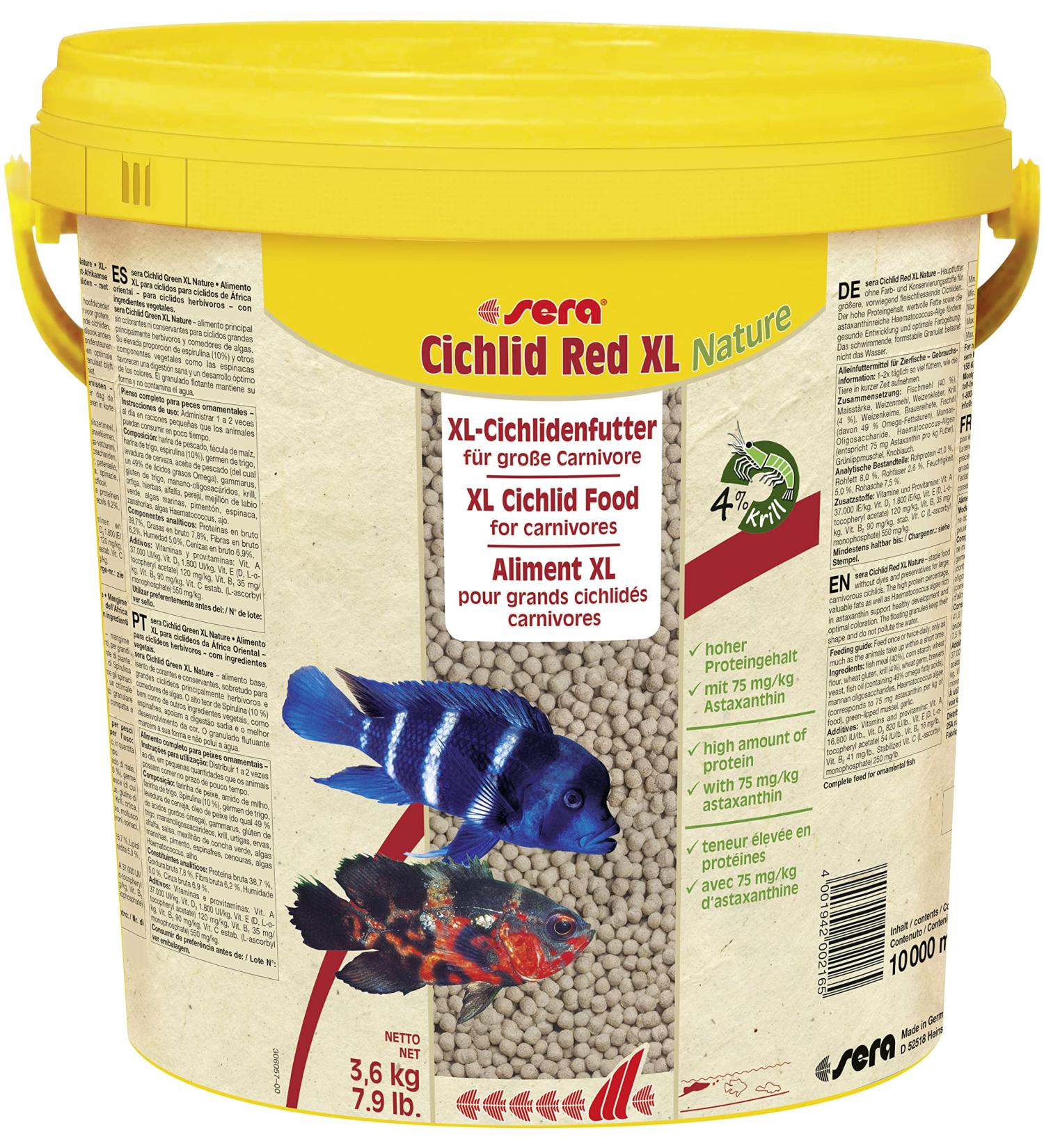 Sera Cichlid Red XL Nature 10L - Premium Main Feed for Large Carnivore Cichlids Malawi & Tanganyika | 3.6kg Granules - Buy Online on GoSupps.com