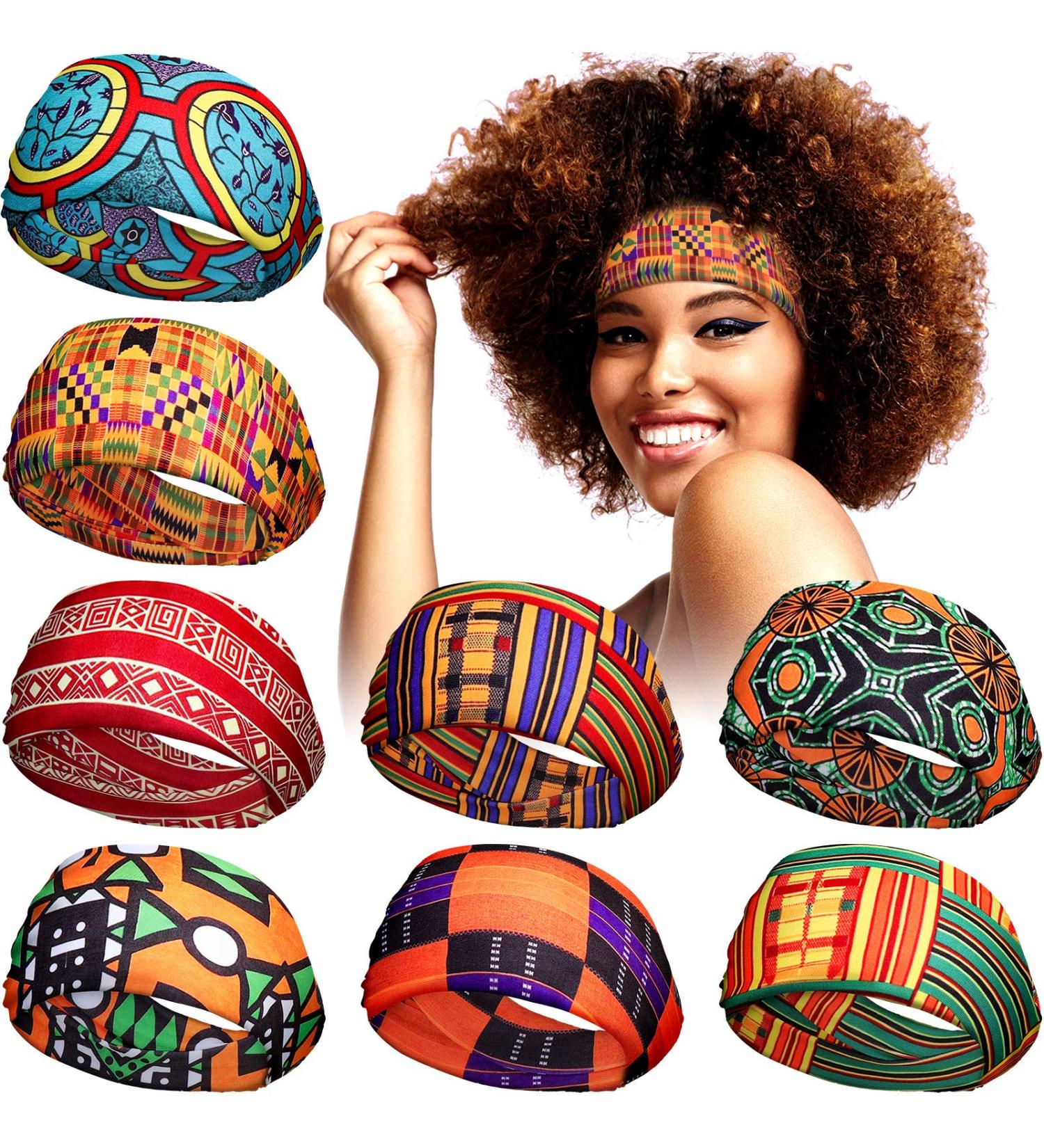 8-Piece African Headband Set - Stretchy Boho Print Hairbands for Yoga, Sports, and Workout - Elastic Turban Headwraps for Women and Girls - Classic Pattern - Buy Online on GoSupps.com