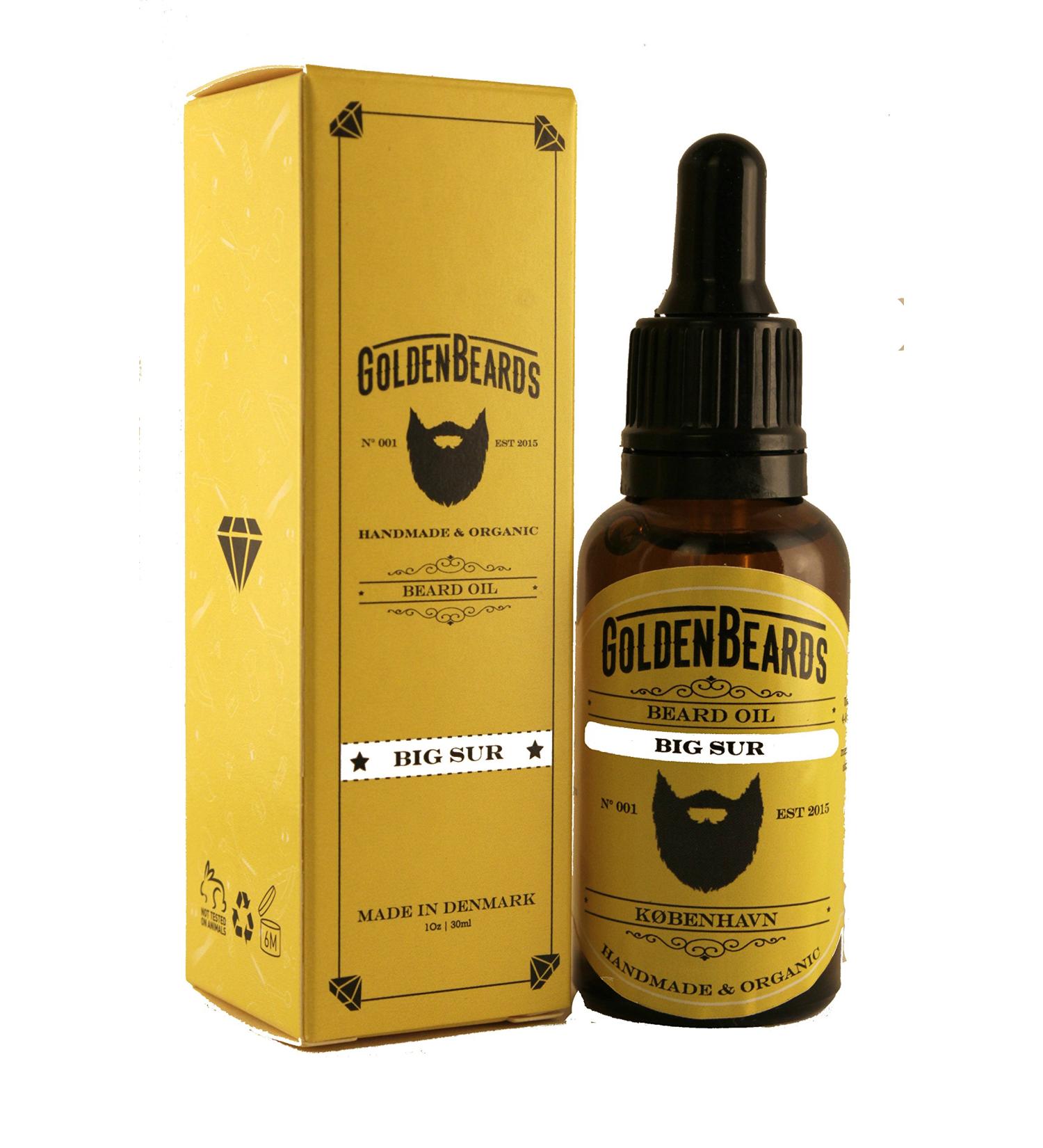 Organic Beard Oil & Growth | Big SUR 1Oz | 100% Vegan Moisturizing & Itch Relief | Golden Beards | Made in Denmark - Buy Online on GoSupps.com