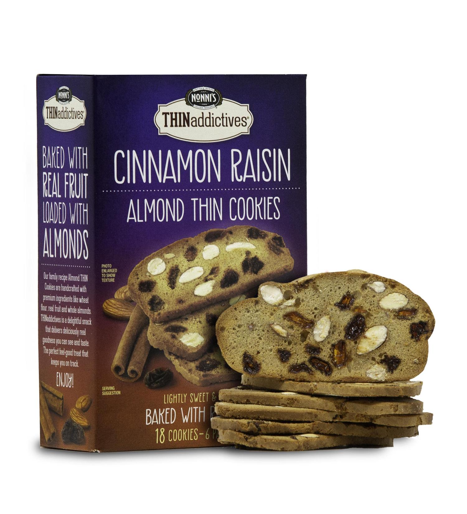 Nonni's THINaddictives Almond Thin Cookies - Cinnamon Raisin Biscotti Italian Cookies - Almond Cookies - Cookie Thins - Sweet Crunchy & Chewy - Perfect w/ Coffee - Kosher - 4.4 oz