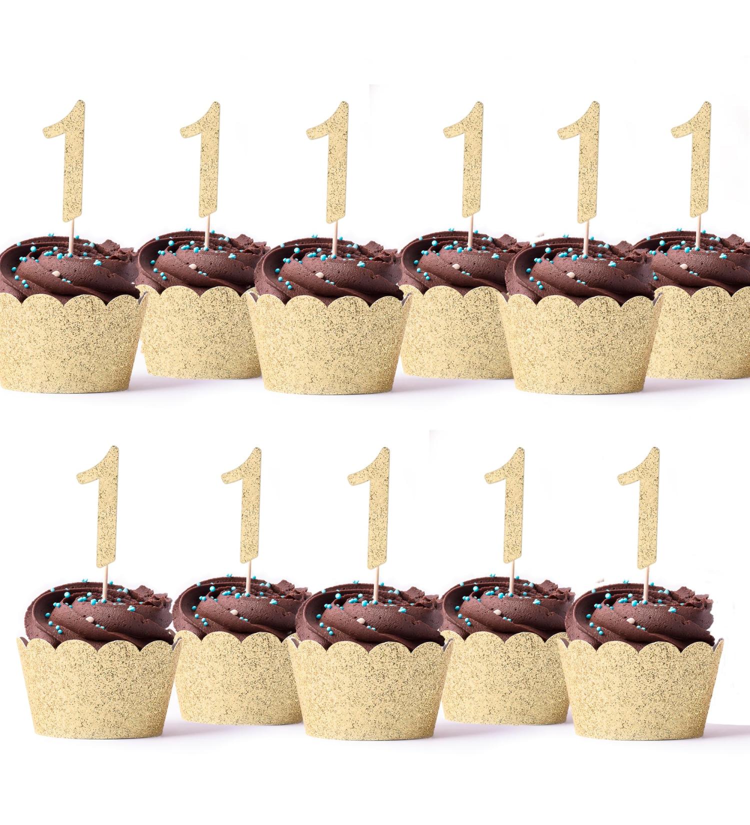 XOXOKristen 1st Birthday Cupcake Toppers in Gold Glitter First Birthday Number One Cupcake Picks for Boy and Girl 1st Birthday Party Cake Decorations Supplies food picks muffins - 24 Pack - Buy Online on GoSupps.com