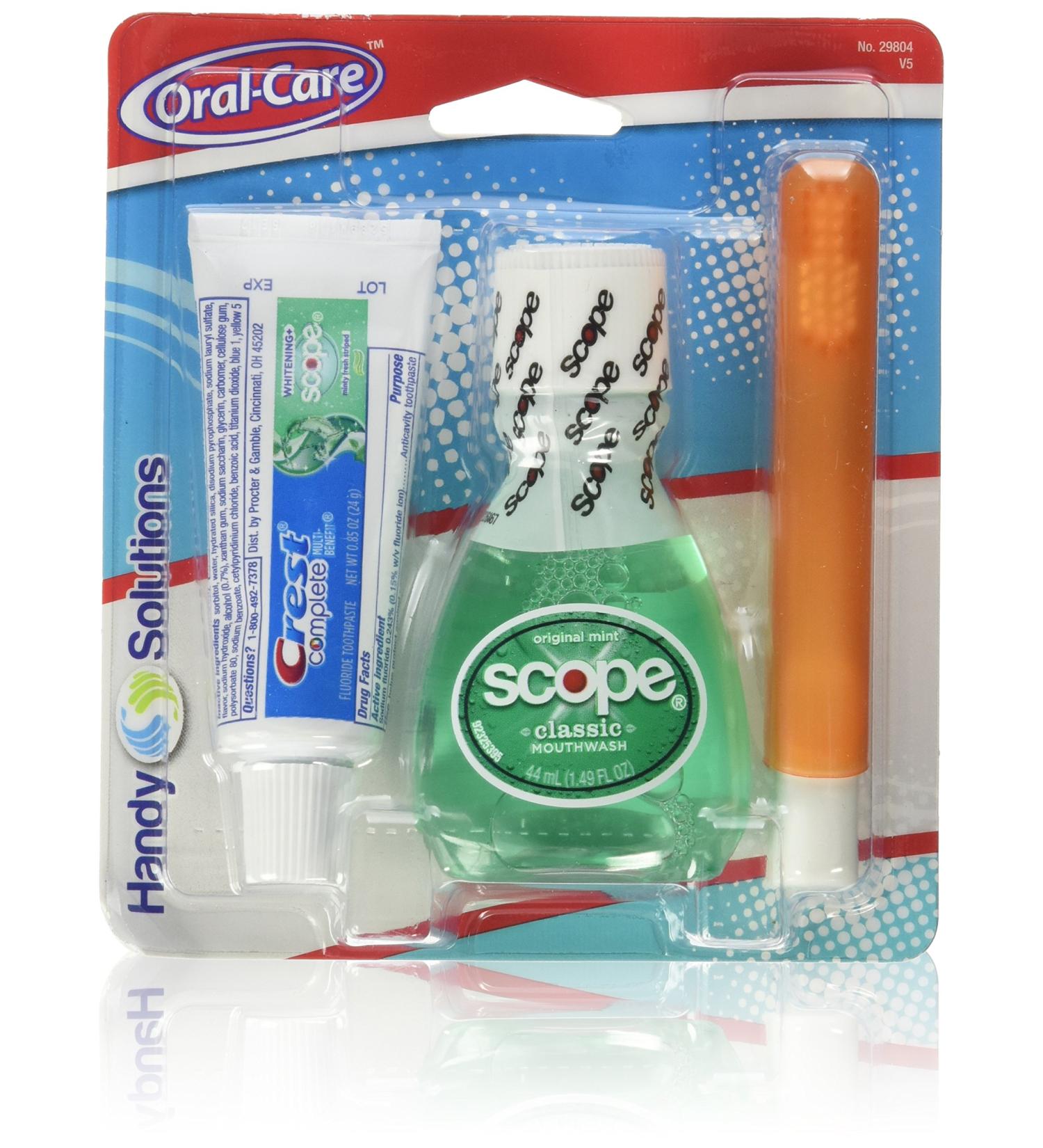 Handy Solutions Oral Care 3-Piece Travel Size Set - Mouthwash, Toothpaste & Folding Toothbrush (Pack of 6) - TSA Approved - Buy Online on GoSupps.com