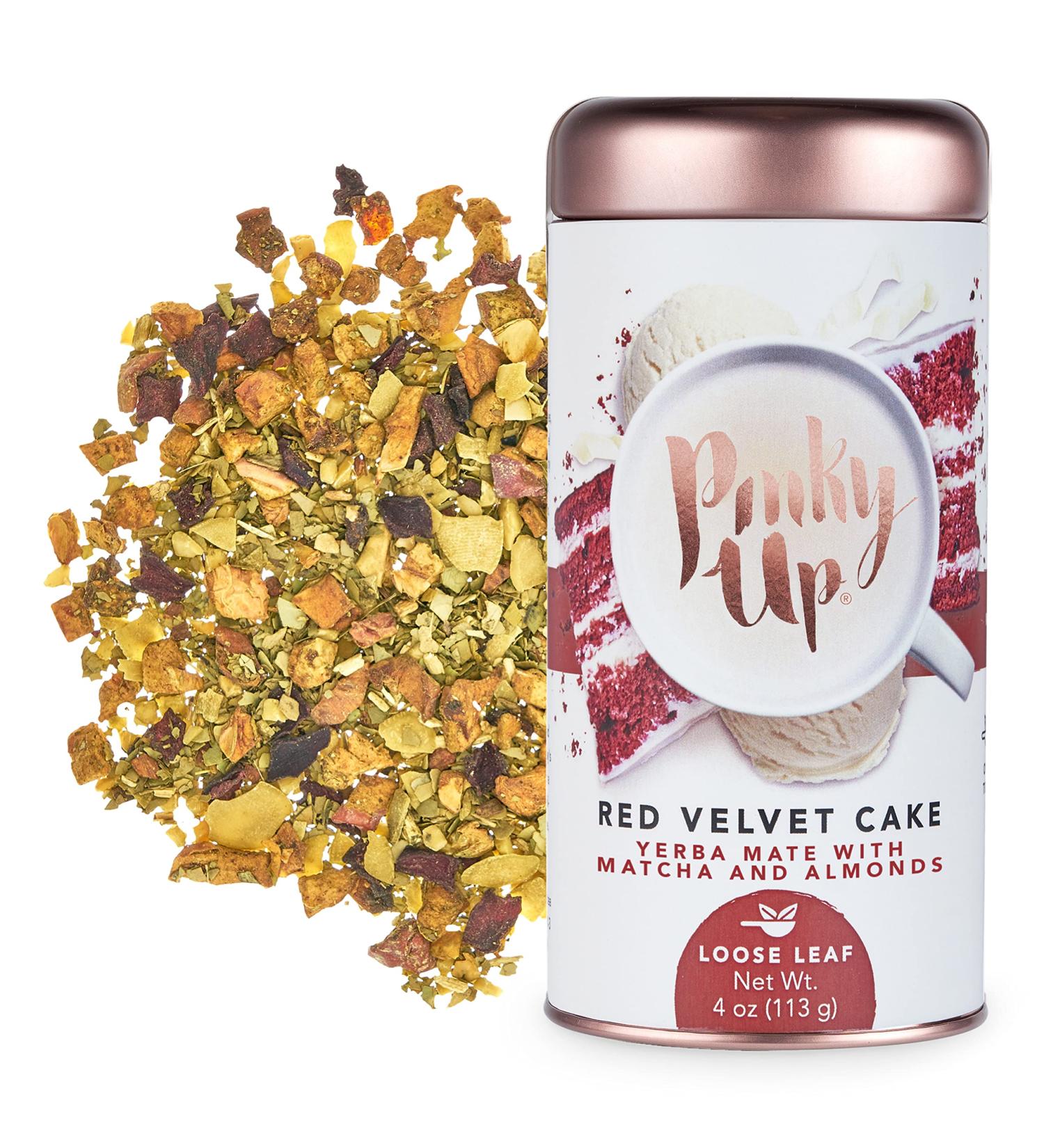 Pinky Up Red Velvet Cake Tea - Yerba Mate Herbal, 80-85mg Caffeine, Gluten Free, 25 Servings - Buy Online on GoSupps.com