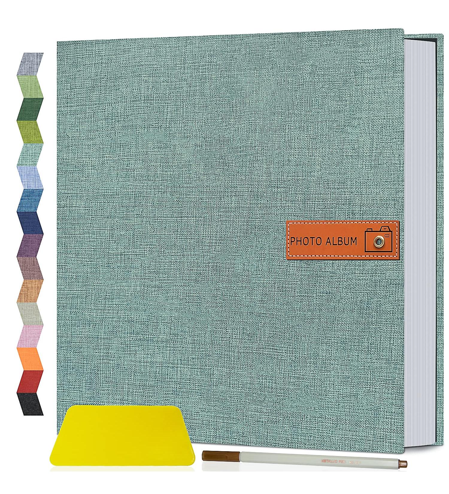 Popotop Large Self Adhesive Photo Album - 60 Pages Scrapbook for Family, Baby, Wedding - Includes Metal Pen and Plastic Board - Turquoise - 11.5 x 10.6 - Buy Online on GoSupps.com