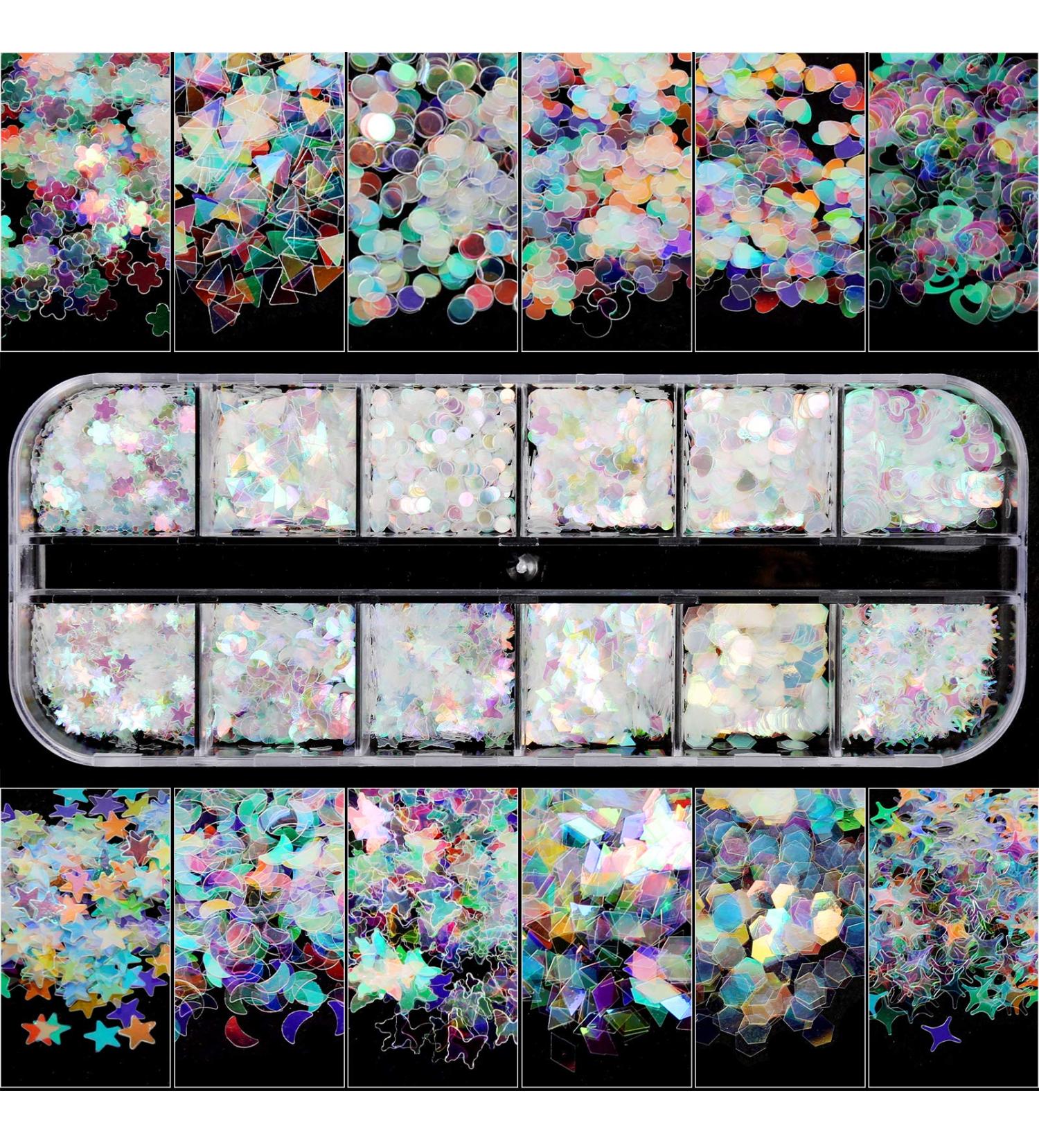 Teenitor 12 Boxes Holographic Nail Sequins - Ultra-Thin Colorful Glitter Sticker for Nail Art, Cosmetic and Festival Glitter Decoration - Buy Online on GoSupps.com