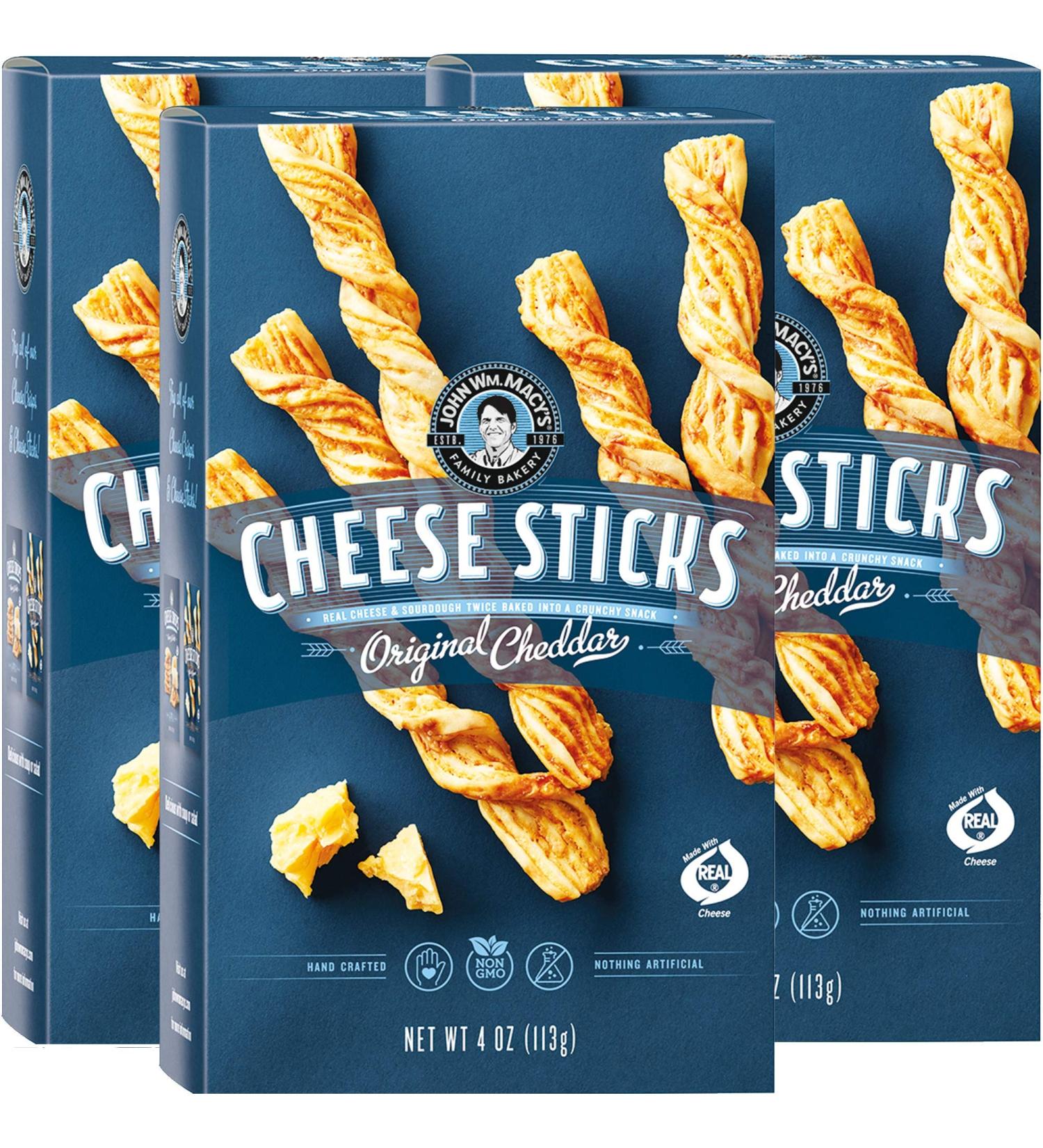 John Wm. Macy's CheeseSticks Original Cheddar | 100% Real Aged Cheese | Non GMO | 4 oz (3 Pack) - Buy Online on GoSupps.com