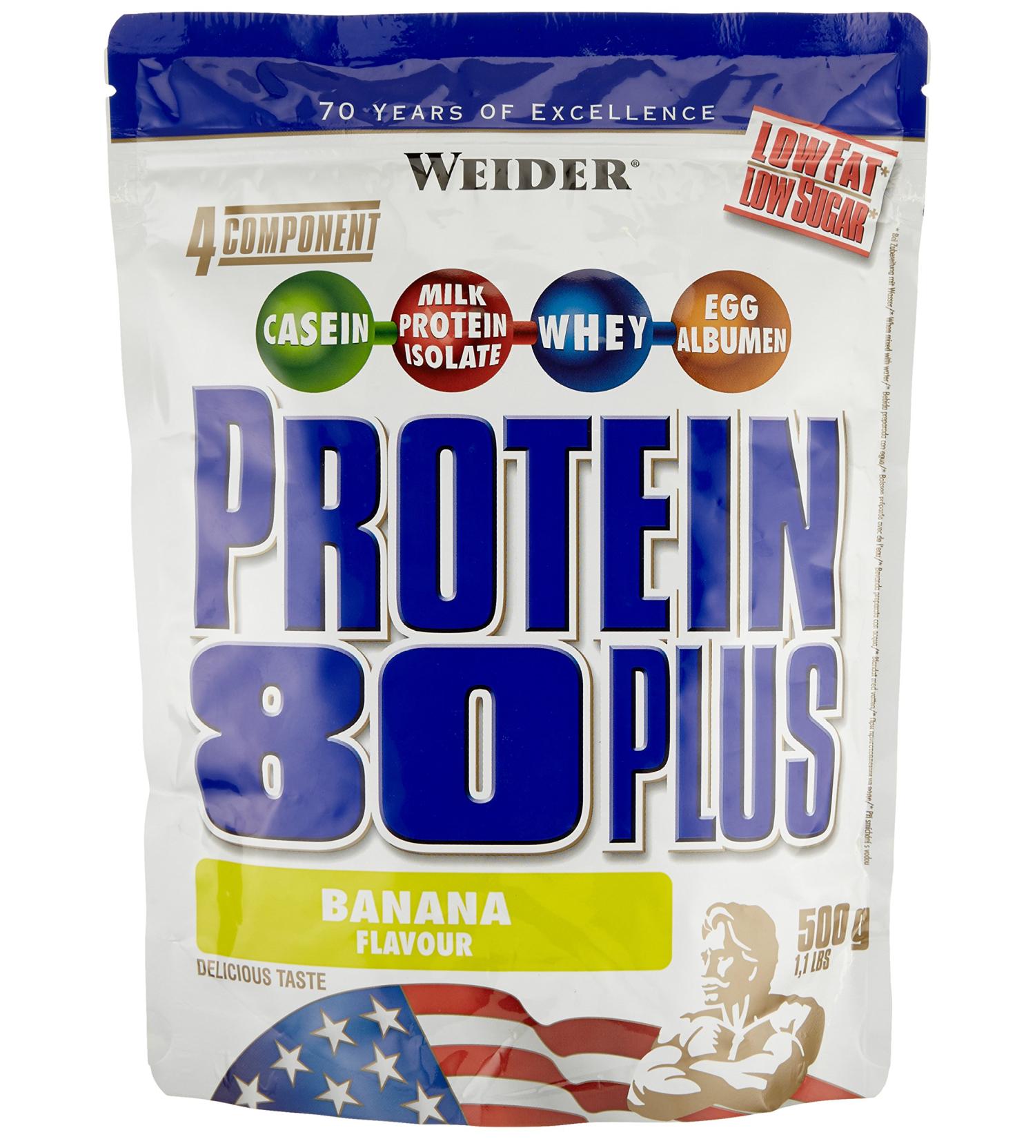 Weider Protein 80 Plus Double Pack (2 x 500g) Banana - High-Quality Protein Powder for Muscle Gain & Recovery - 1kg Total - International Shipping Available - Buy Online on GoSupps.com