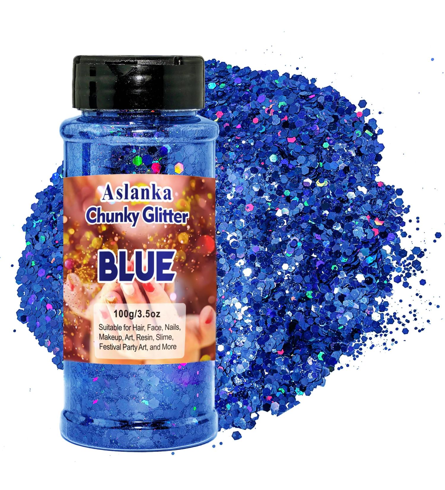 Aslanka Holographic Blue Chunky Glitter Sequins - Perfect for Body Art Festival Decorations & DIY Crafts - Buy Online on GoSupps.com