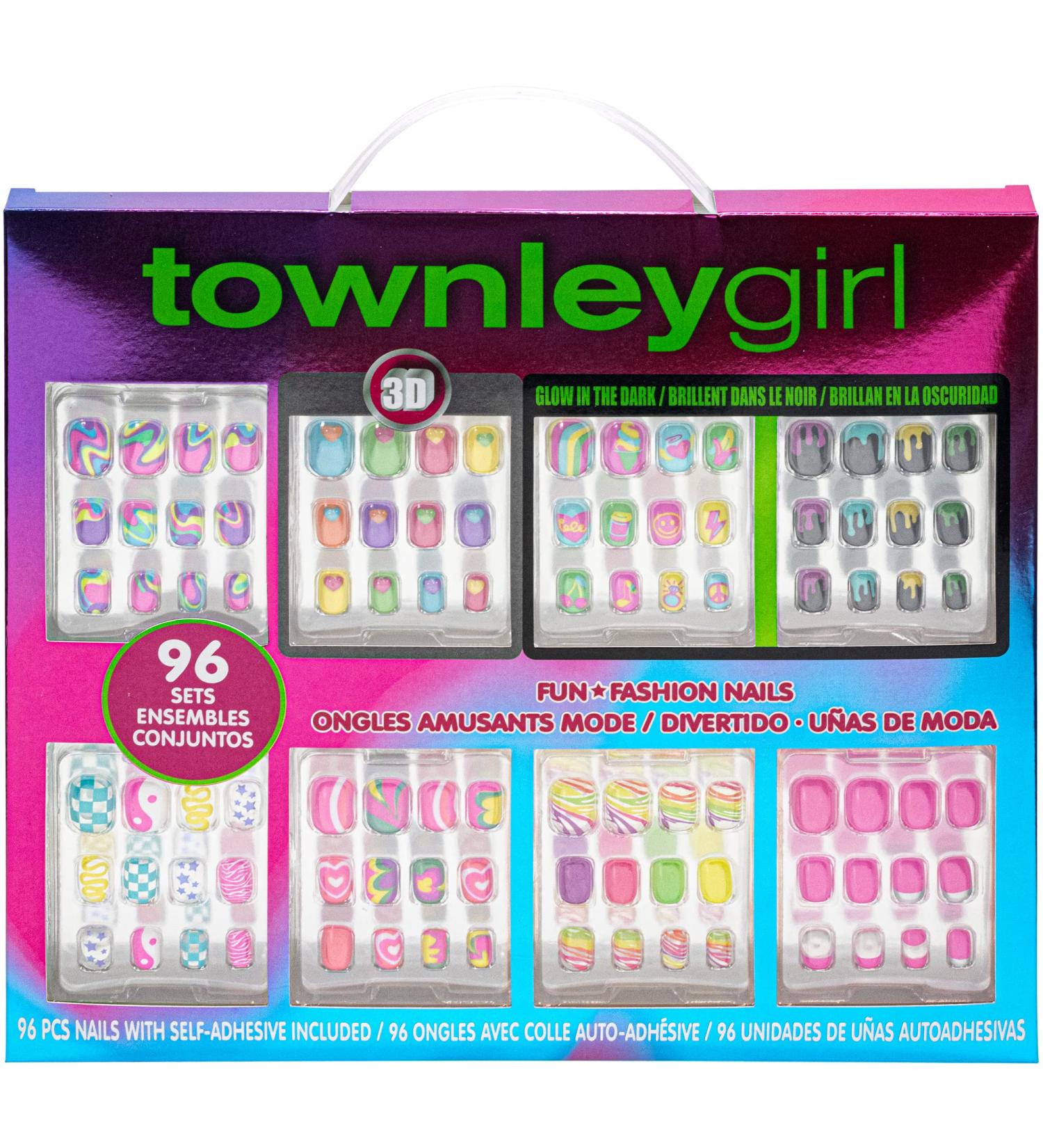 Townley Tween 96 Pcs Press-On Nails Set with 3D & Glow-In-Dark False Nails - Pre-Glue Acrylic Kit for Tweens - Perfect for Gifts, Parties, Sleepovers! - Buy Online on GoSupps.com