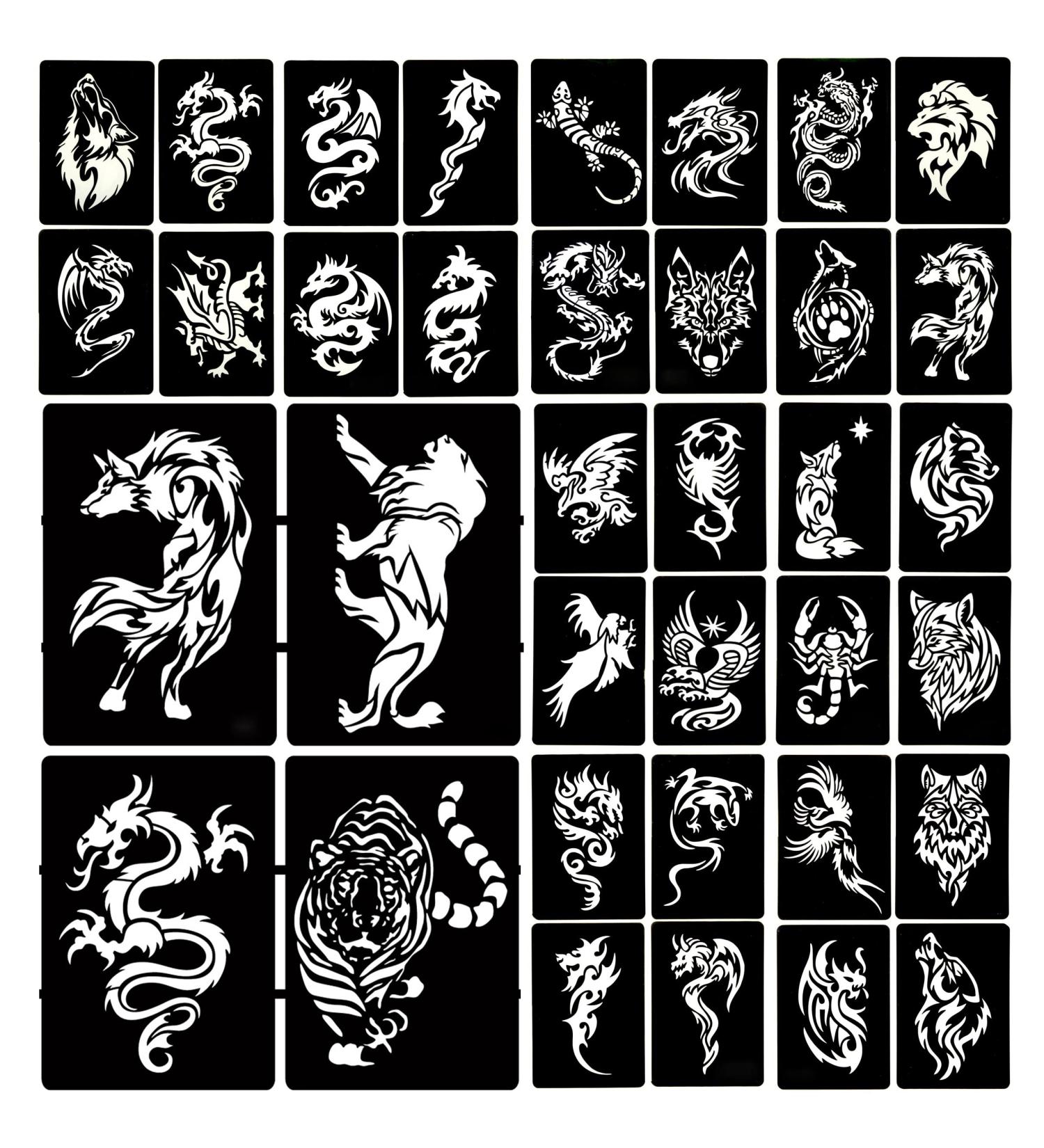 Semi-Permanent Animal Tattoo Stencils - 6 Sheet Set for Men and Women | Fake Tattoos for Body Art - Buy Online on GoSupps.com