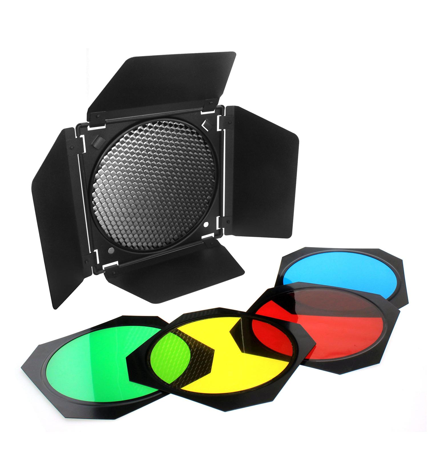 Godox BD-04 Barn Door with Honeycomb Grid & Color Gel Filters for 7 Standard Reflector - Buy Online on GoSupps.com