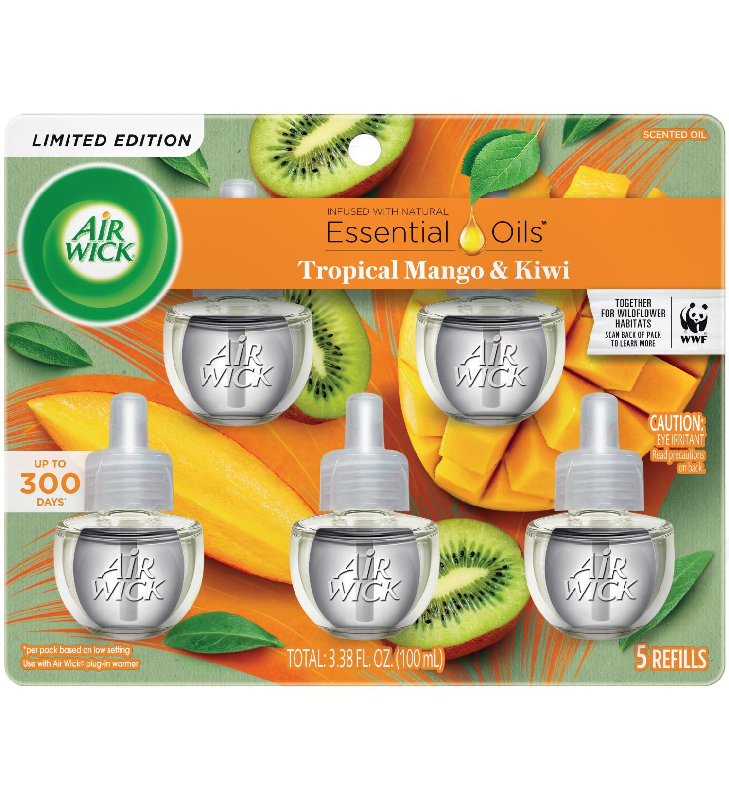 Air Wick Fresh Mango & Kiwi Scented Oil Refill 5 ct - Essential Oils Air Freshener - Spring Collection 5 Count - Buy Online on GoSupps.com