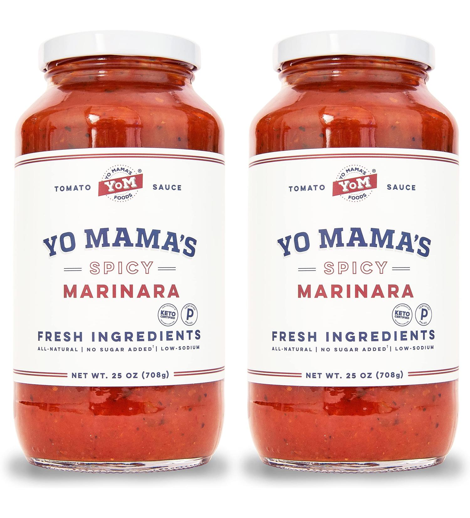 Yo Mama's Foods Keto Spicy Marinara Pasta Sauce - Pack of 2 | No Sugar, Low Carb, Low Sodium, Gluten Free, Paleo & Non-GMO | Made with Whole Tomatoes | 1.56 lb (Pack of 2) - Buy Online on GoSupps.com