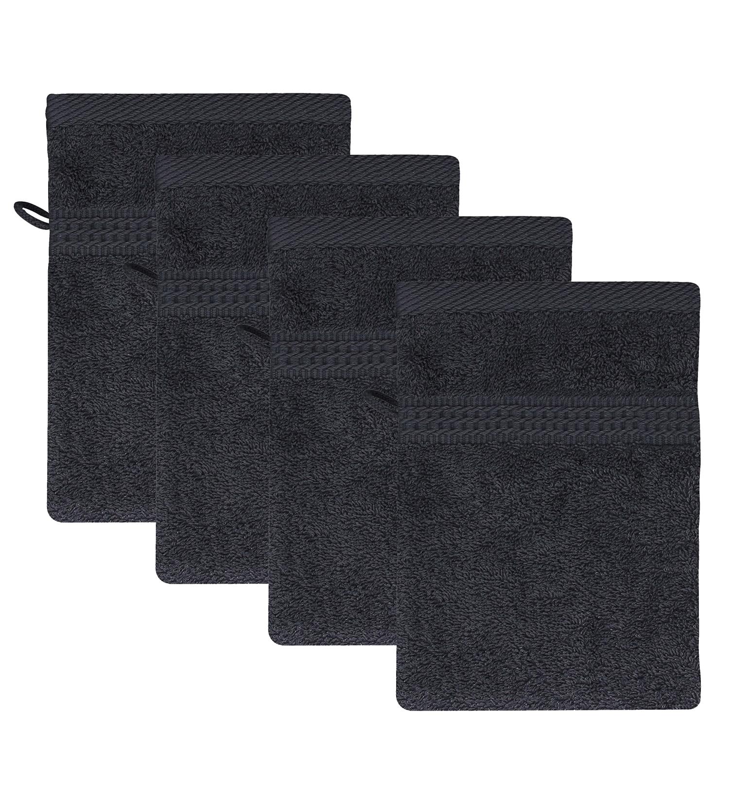 Class Home Collection Washing Gloves Set - 4 Pack | 100% Cotton | 500 g/m | Black - 16x21 cm | Ideal for Home Cleaning - International Shipping - Buy Online on GoSupps.com