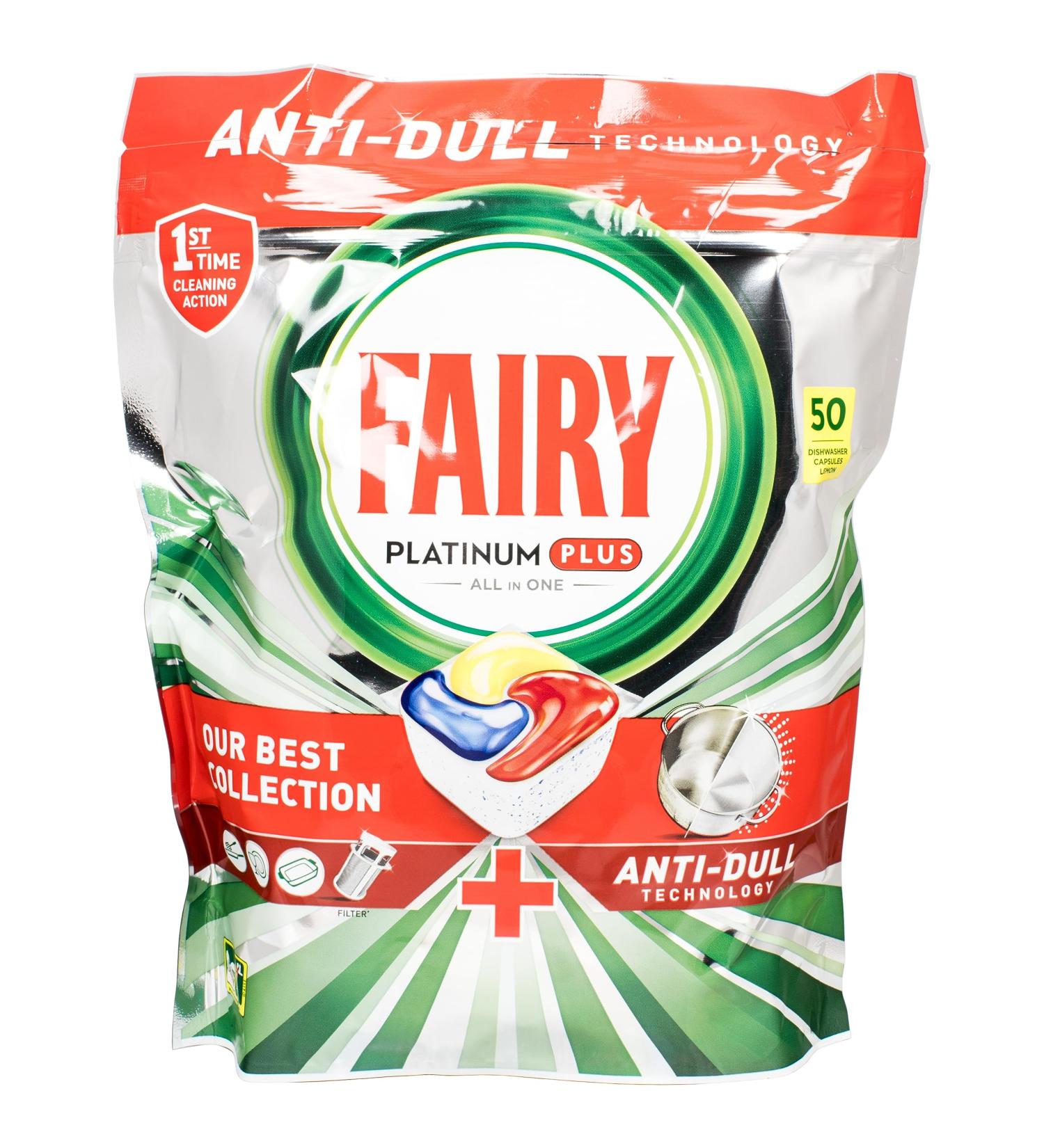 Fairy Platinum Plus Dishwasher Tablets Bulk Lemon 50 Tablets Fairy's Best Tough Food Cleaning That Leaves Your Dishes Shiny Clean Like New 50 Count (Pack of 1)