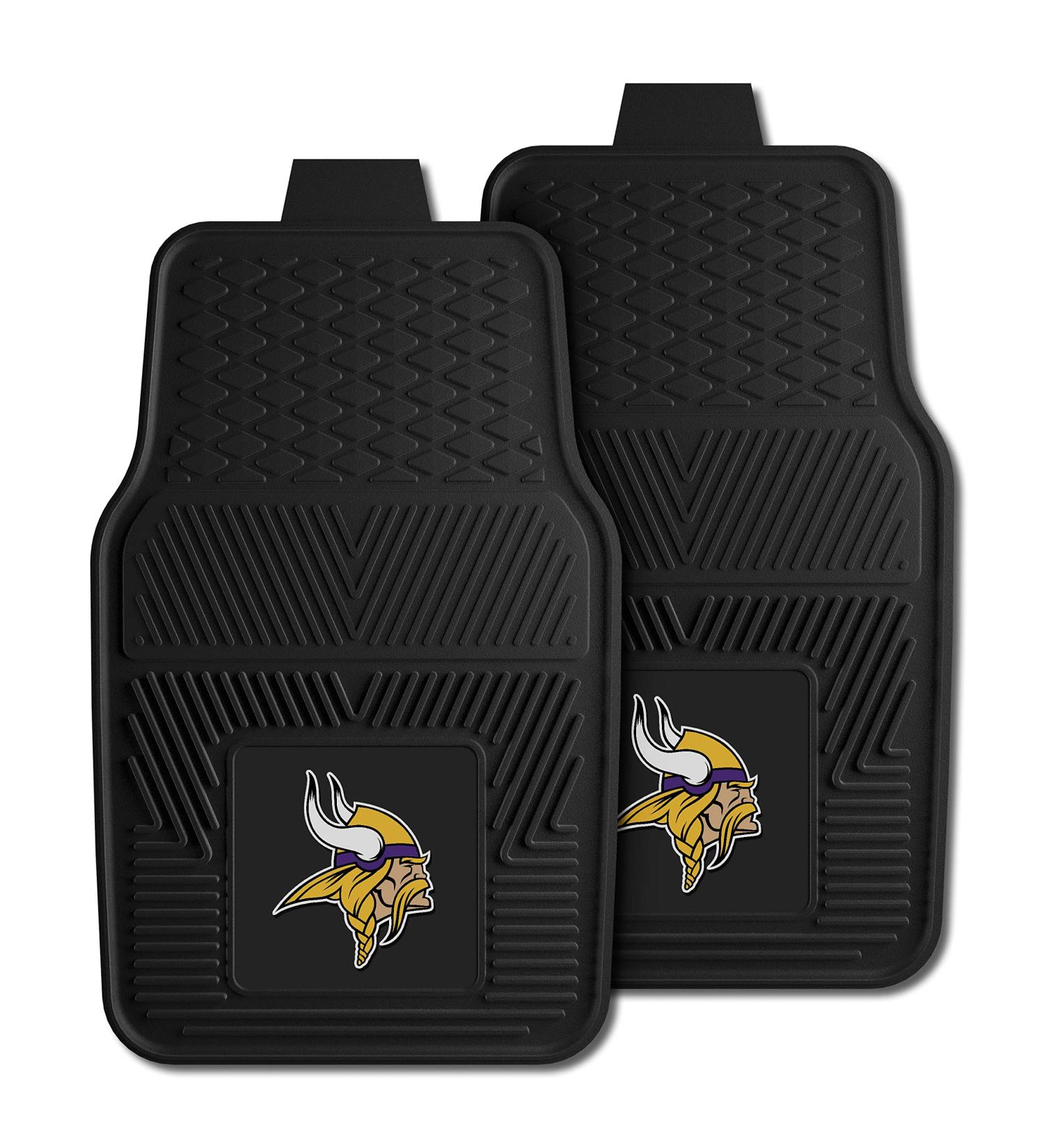 FANMATS 8775 Minnesota Vikings 2-Piece Heavy Duty Vinyl Car Mat Set, Front Row Floor Mats, All Weather Protection, Universal Fit, Deep Resevoir Design