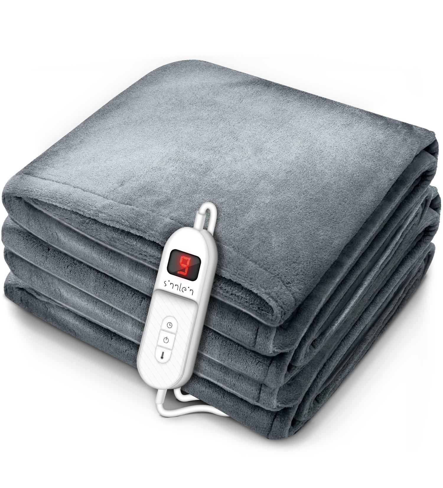 Sinnlein Heating Ceiling Blanket 180x130cm - T V S d GS Certified Electric Blanket with Timer 9 Heat Levels & Washable Design - Cuddly Light Gray - Buy Online on GoSupps.com
