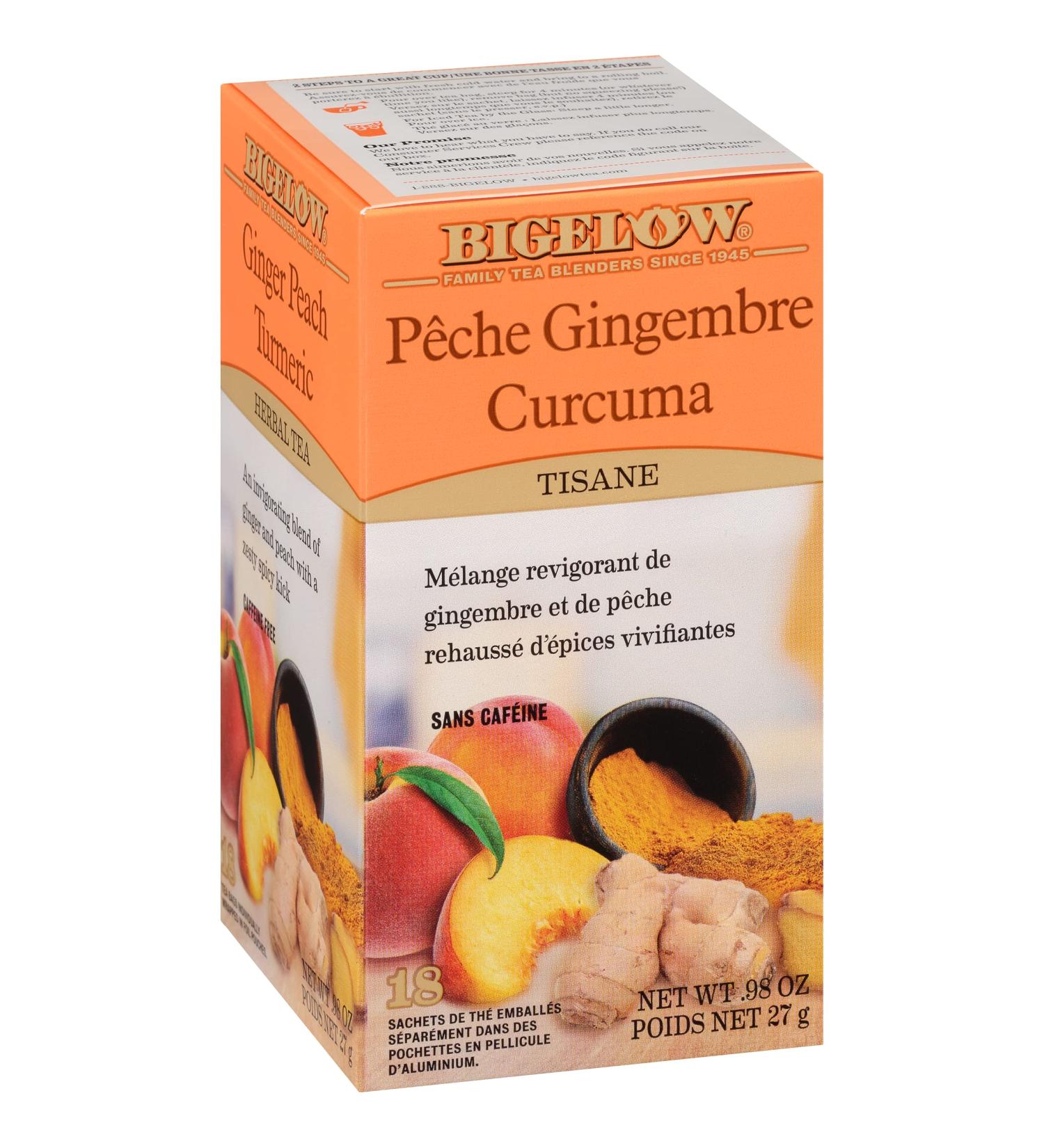 Bigelow Tea Ginger Peach Turmeric Herbal Tea Bags 18 Count Box (Pack of 6) Caffeine-Free Herbal Tea 108 Tea Bags Total Black - Buy Online on GoSupps.com