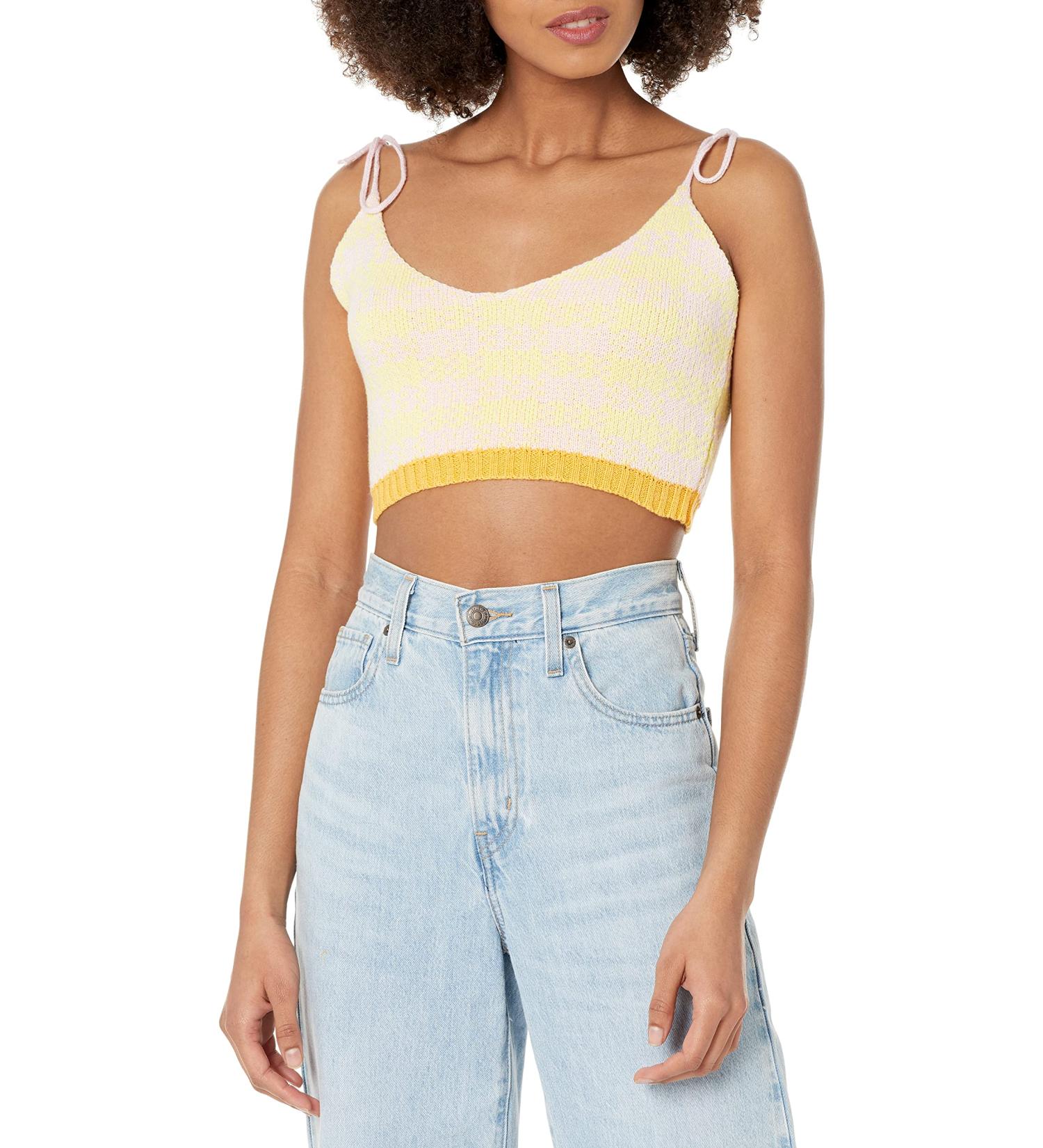 Kendall + Kylie Women's Gingham Camisole XL Butter/Blush