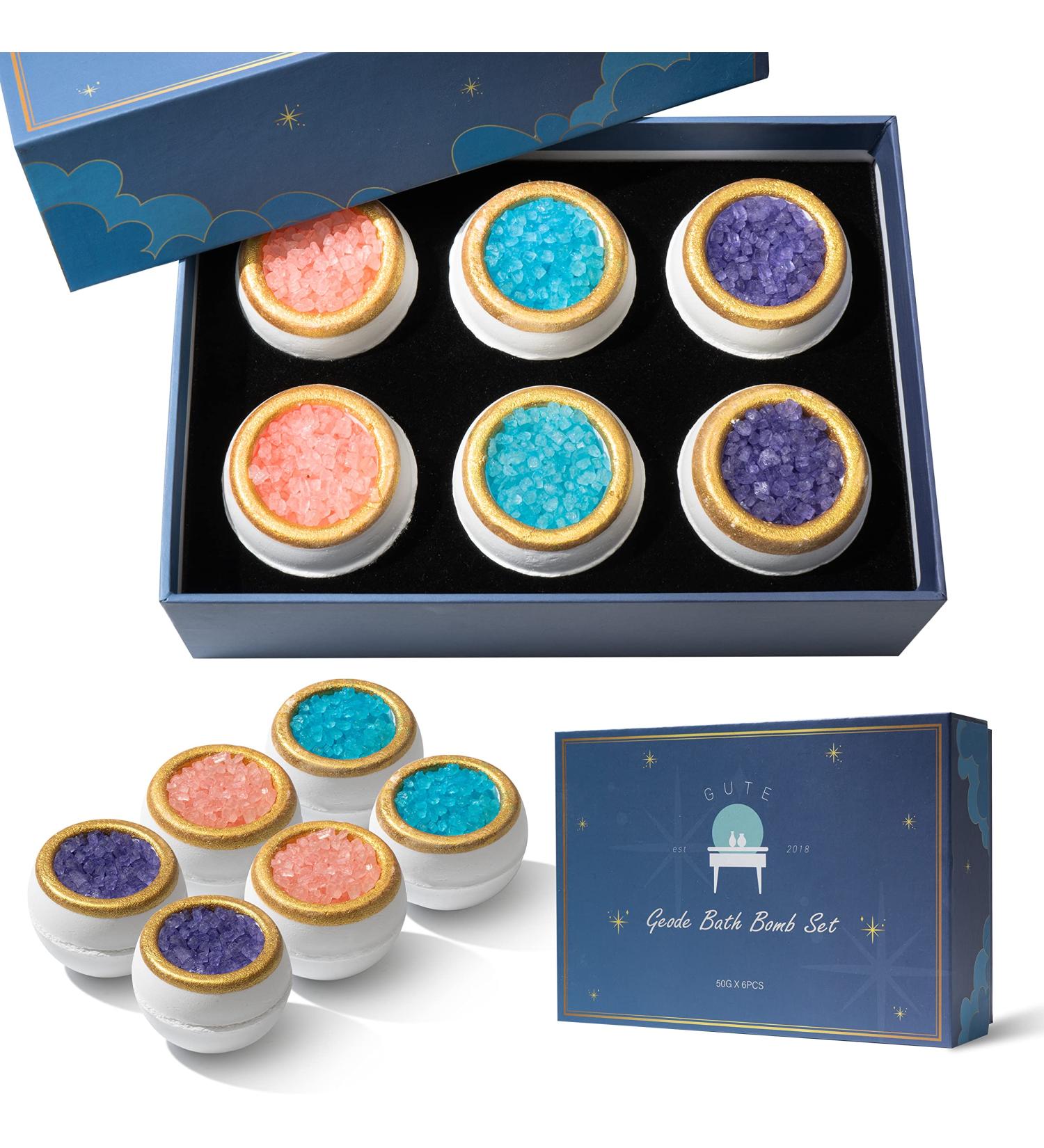 Organic Healing Geode Crystal Bath Bomb Set - Lavender, Rose, Jasmine - Aromatherapy Spa Bombs for Relaxation and Self Care - Perfect Gift for Her or Him - Buy Online on GoSupps.com