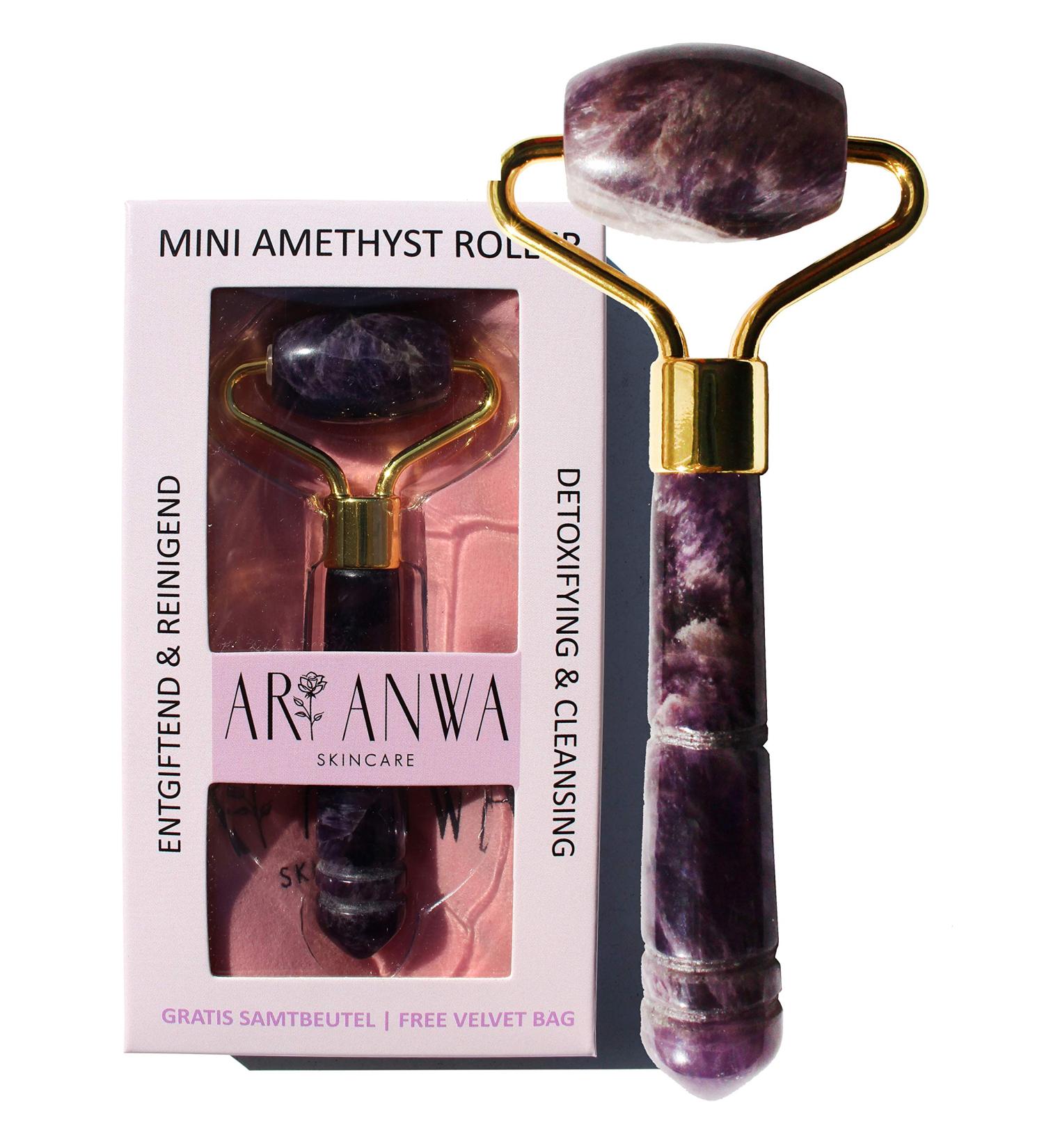 Ari Anwa Skincare Mini Amethyst Roller - Travel Size Face Yoga Tool for Cooling Relaxing & Decongesting - Buy Online on GoSupps.com