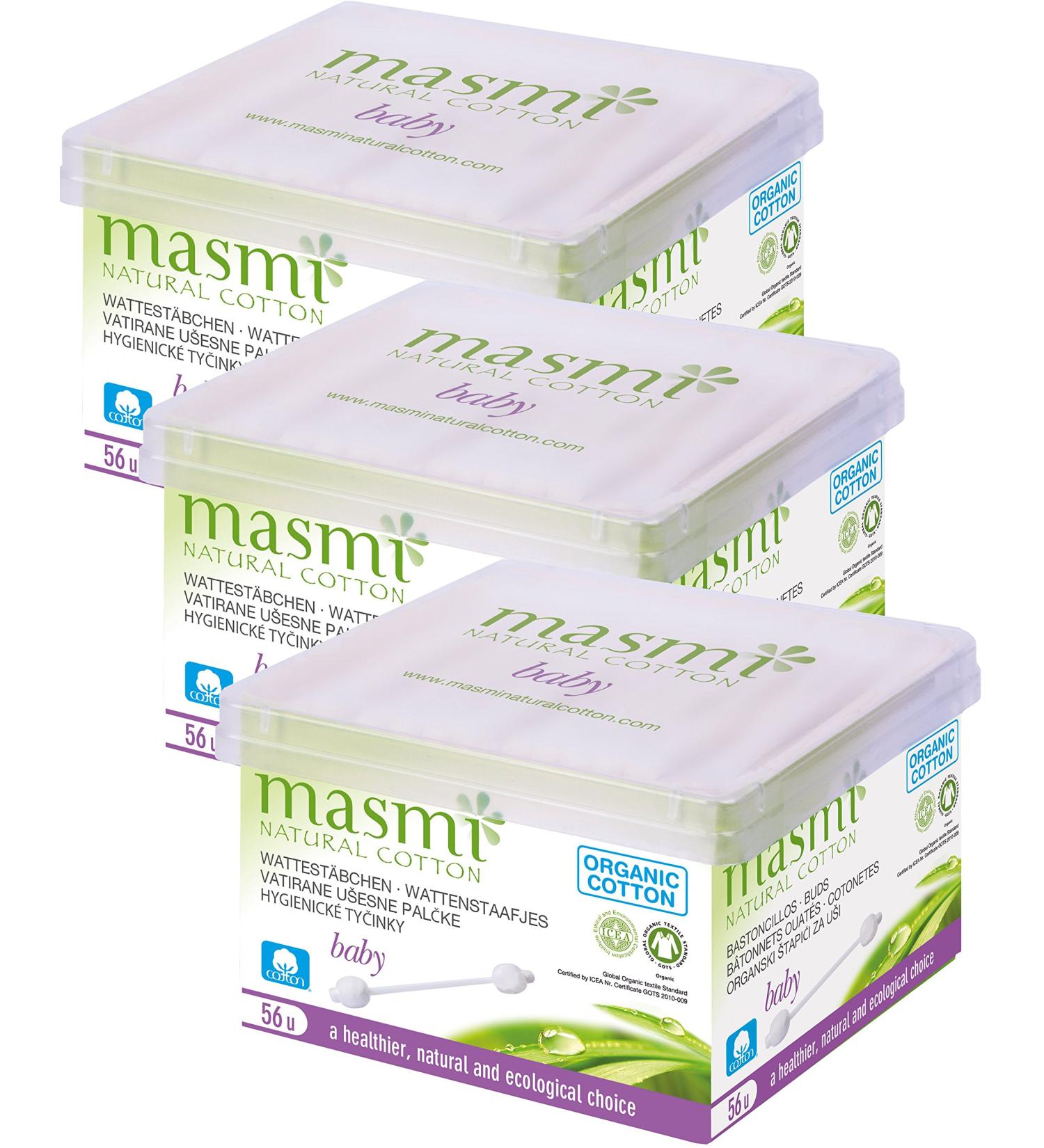 MASMI NATURAL COTTON Organic Baby Ear Buds Pack of 3 (3 x 56 pieces)