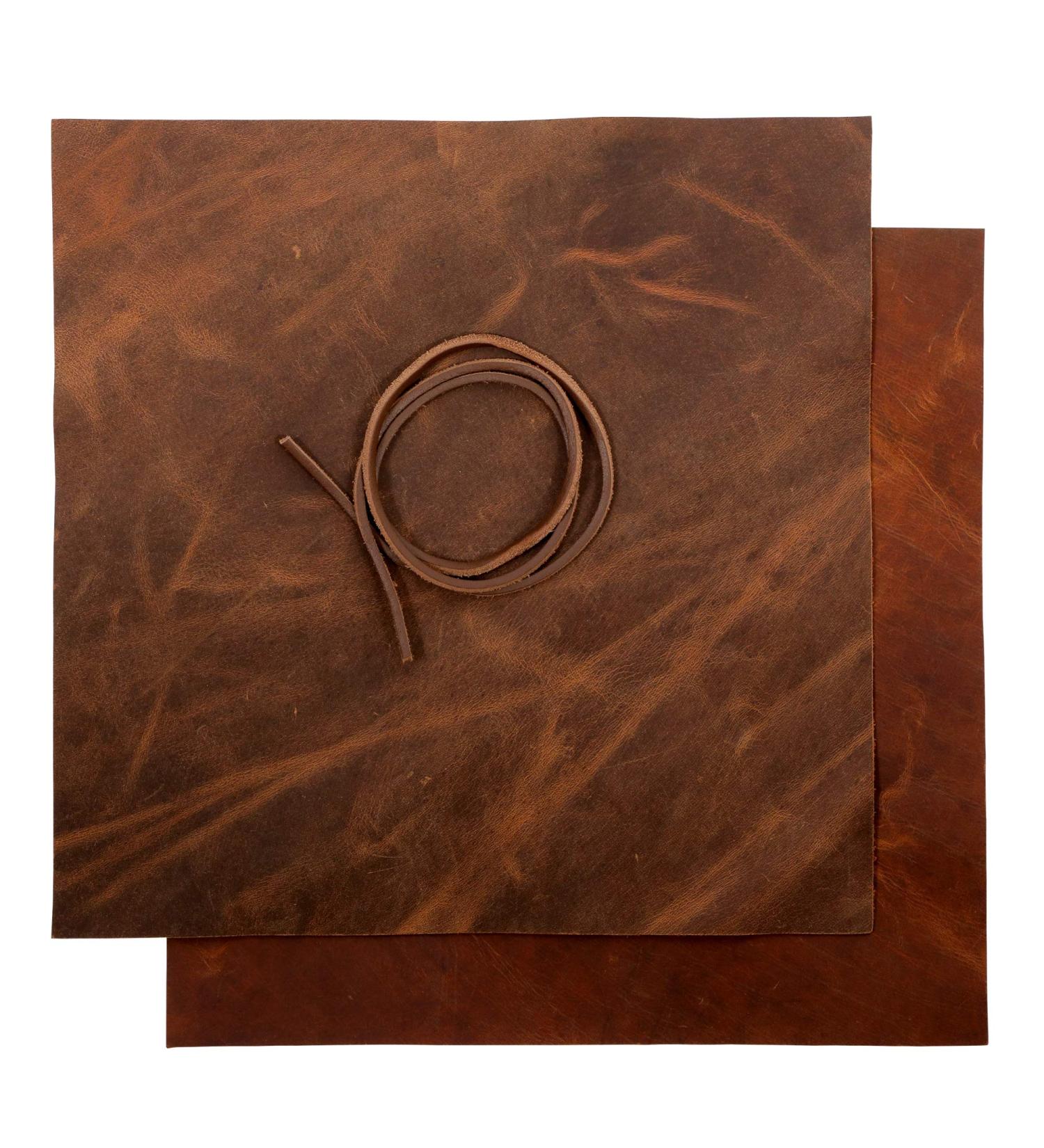Genuine Full Grain Buffalo Leather Sheets for Earrings, Wallets & Crafts - Dark Brown & Russet Brown - 12x12 (2 Sheets + Cord) by MOONSTER - Buy Online on GoSupps.com