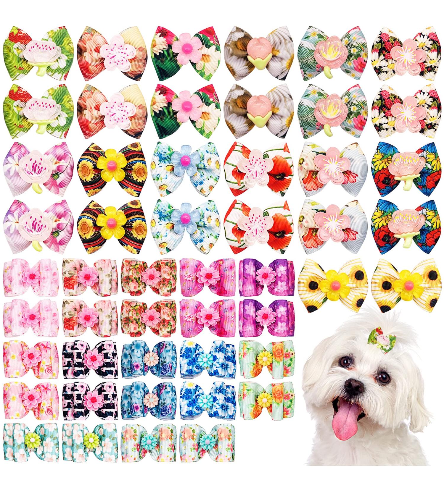 50Pcs Spring Floral Dog Hair Bows for Female Pets | Elastic Hair Bowknot Grooming Accessories - JpGdn - Buy Online on GoSupps.com