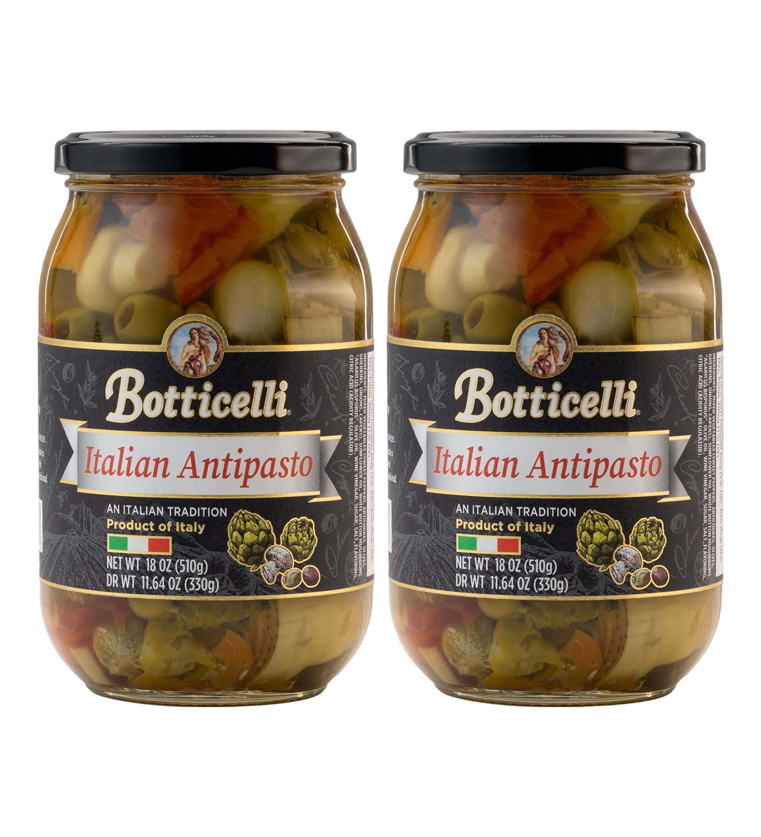Botticelli Premium Italian Antipasto Jar (2-Pack) - Artichoke, Olives & Mushroom - Gluten-Free - 18oz - Buy Online on GoSupps.com