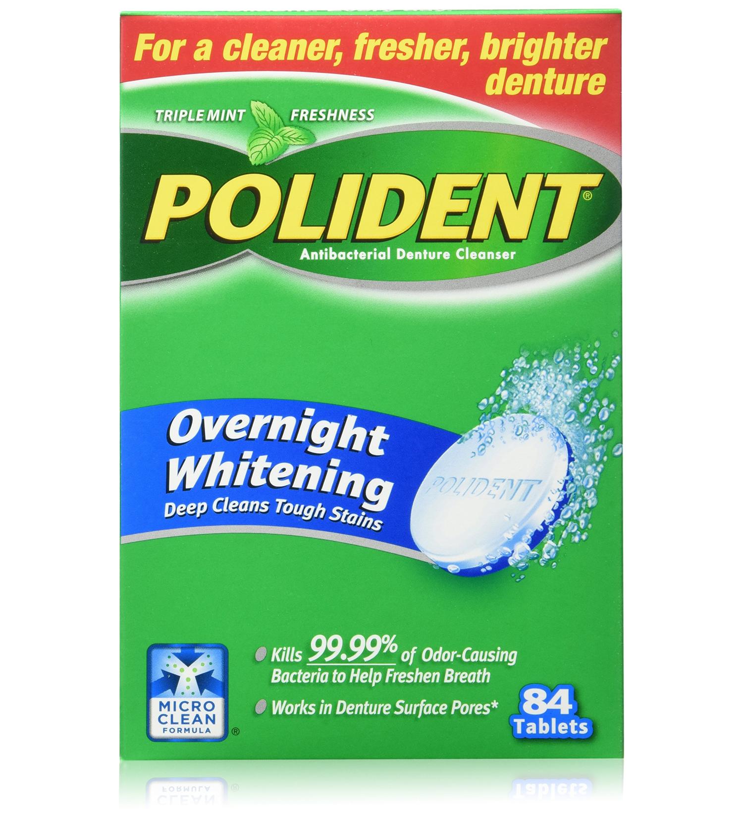 Polident Overnight Whitening Denture Cleanser Tablets - 84 Count - Buy Online on GoSupps.com