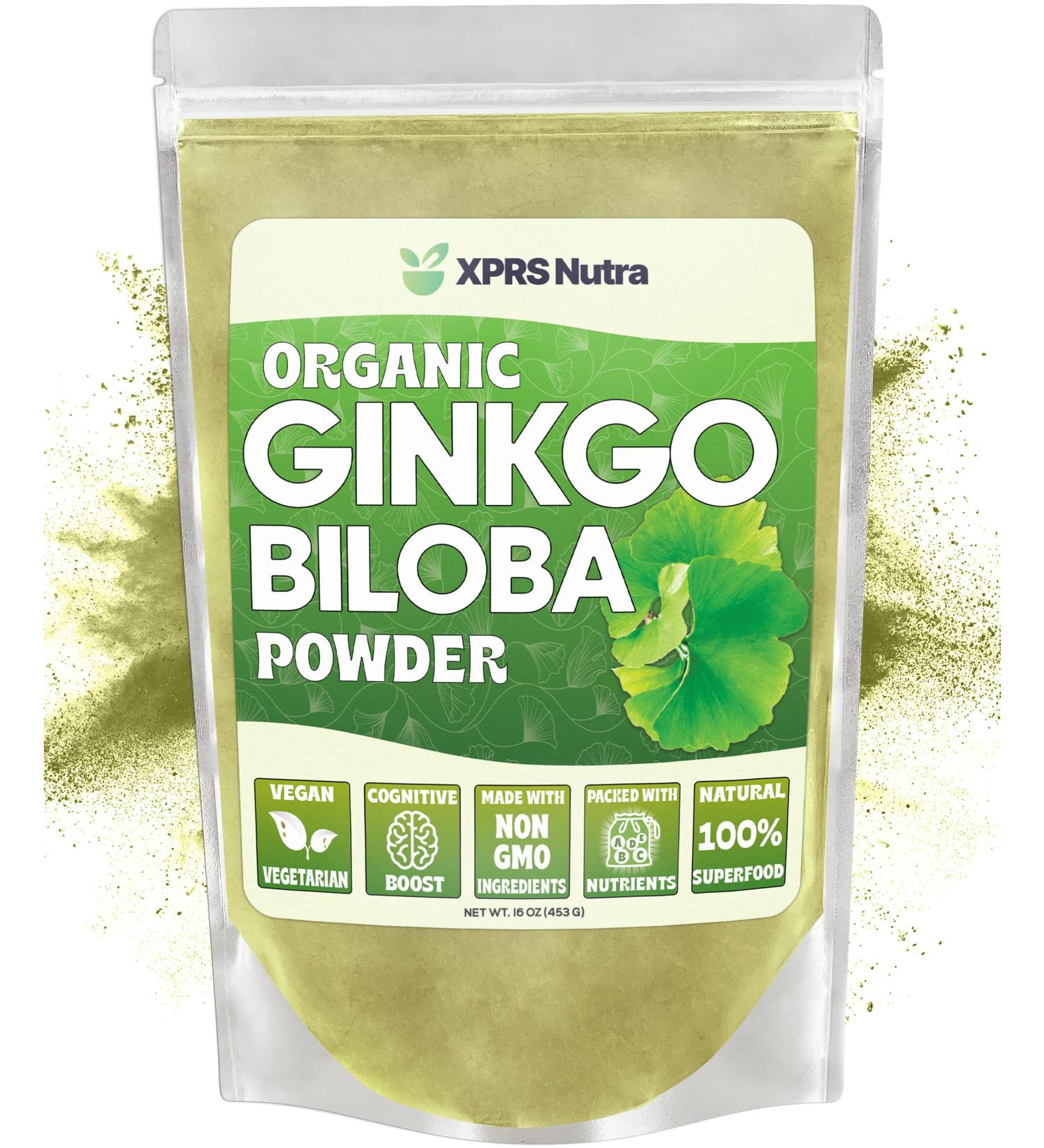 XPRS Nutra Organic Ginkgo Biloba Powder - Gingko Biloba Supplements for Cognition - Vegan Friendly Ginkoba Biloba Organic - Immunity Boosting Ginkgo Biloba Powder (16 oz) 1 Pound (Pack of 1) - Buy Online on GoSupps.com