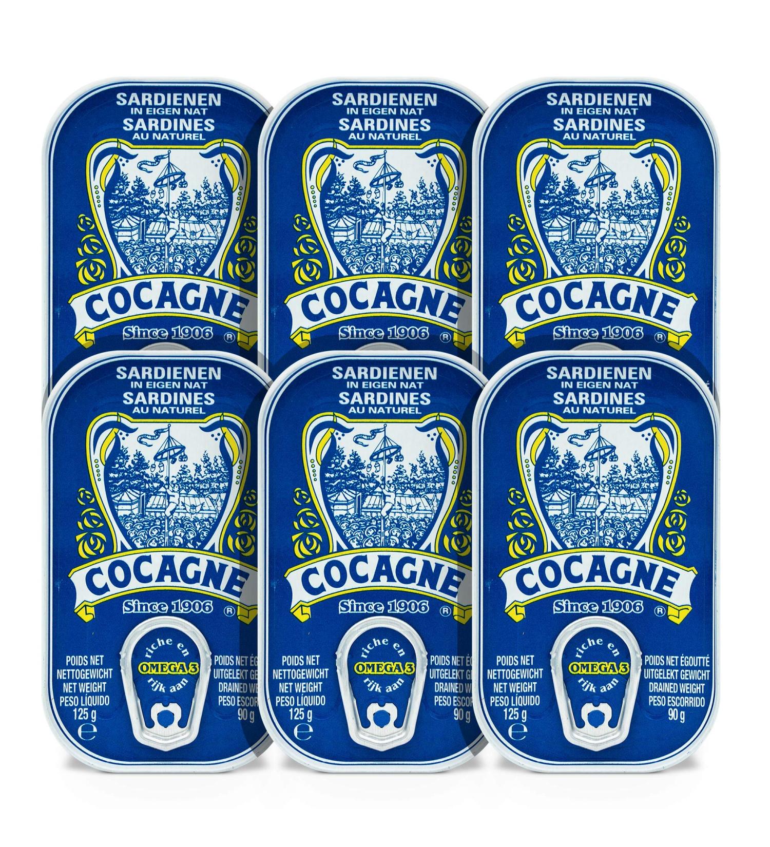 Cocagne Pack de 6 Sardines au naturel 125 g
