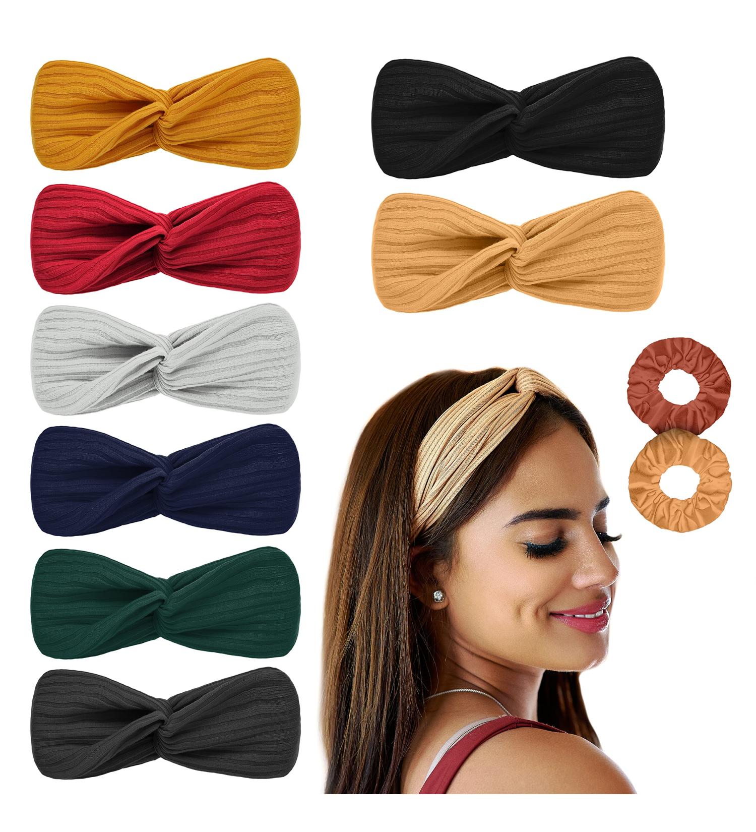 VENSO Headbands for Women 8 Pack with 2 Hair Ties - Solid Color Twist Headbands for Yoga, Sports & Workouts - Buy Online on GoSupps.com
