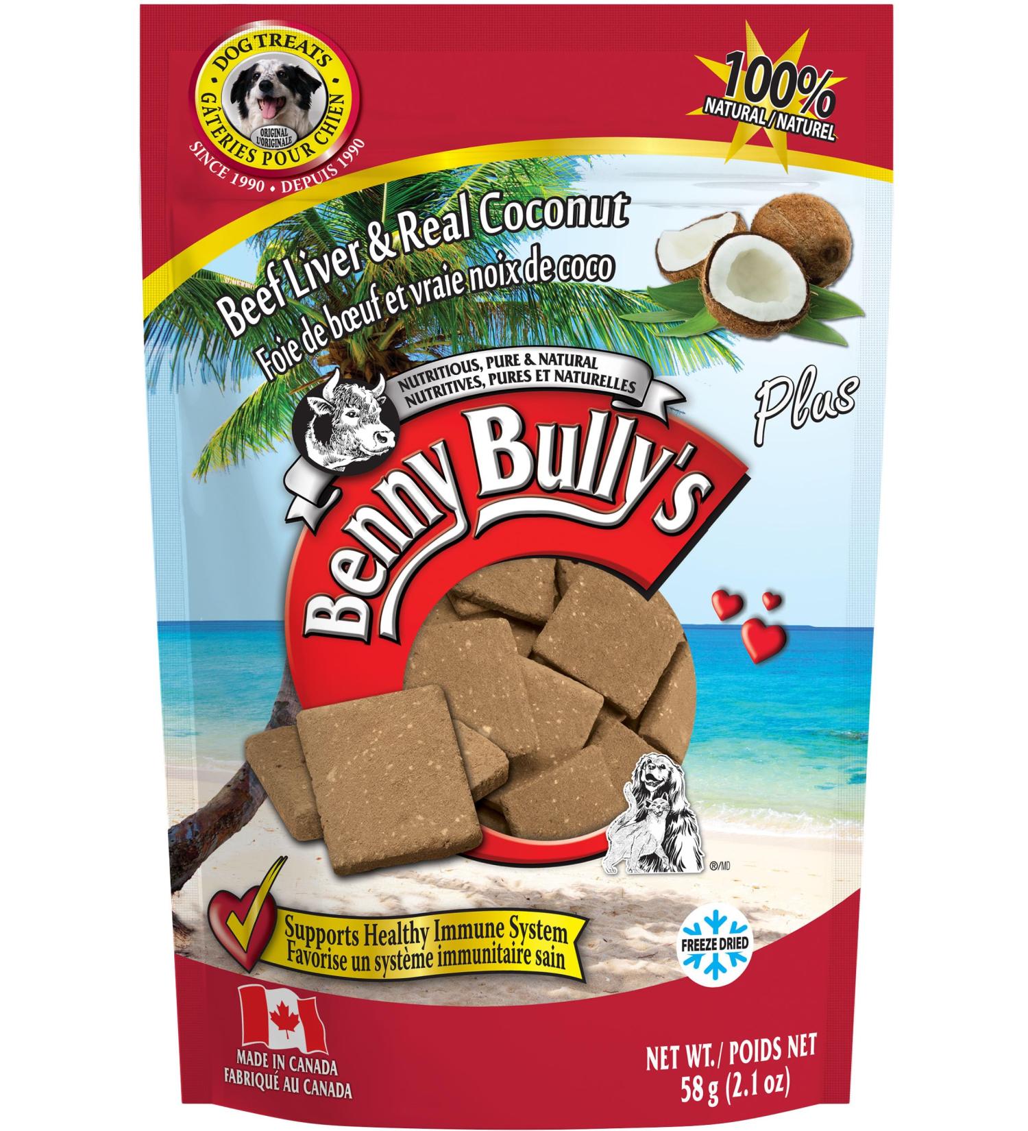 Benny Bullys Beef Liver Plus Coconut- Freeze Dried Beef Liver Dog Treats 58g Medium - Buy Online on GoSupps.com