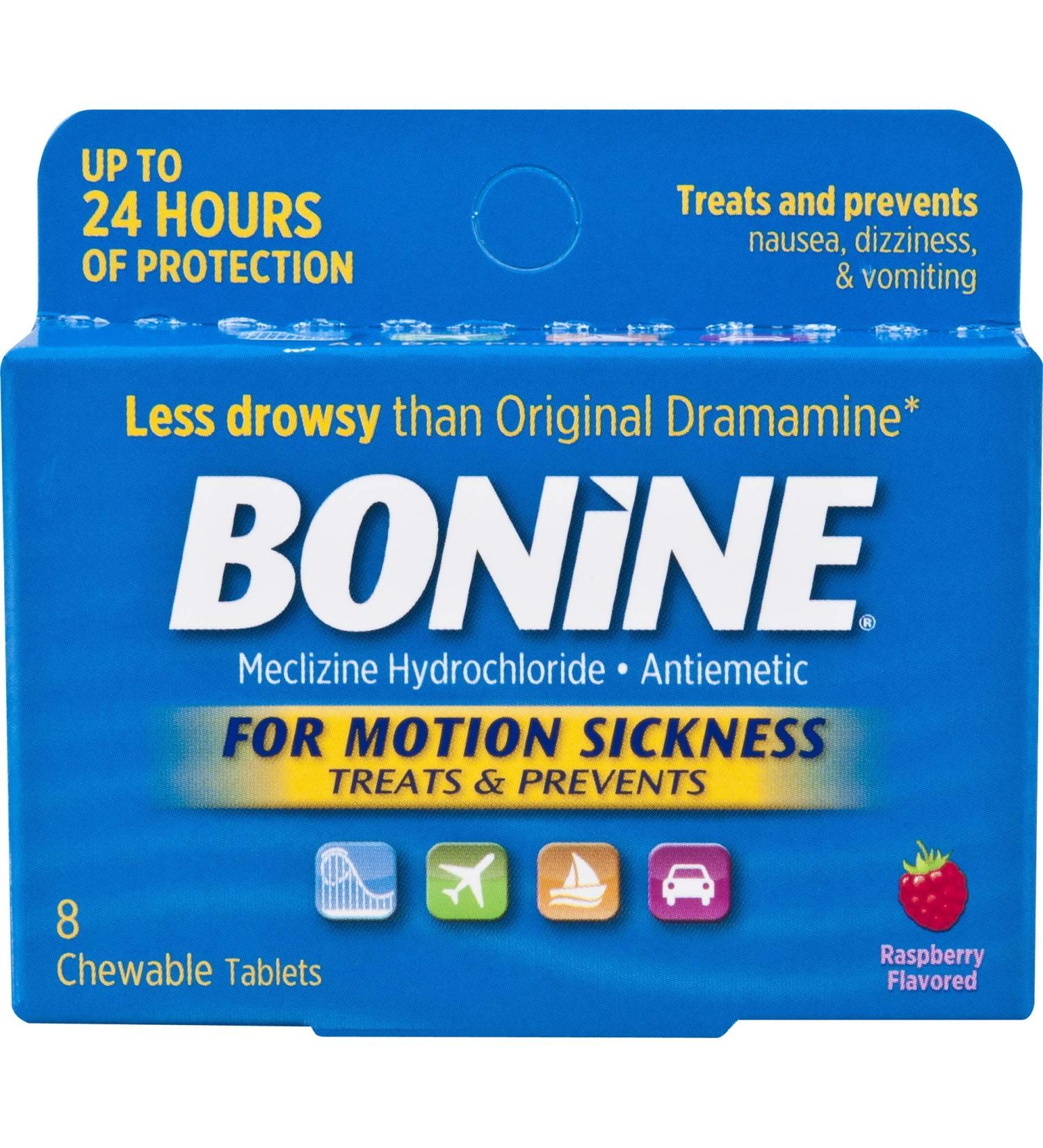 Bonine Motion Sickness Protection Chewable Tablets Raspberry - 8 ea Pack of 2