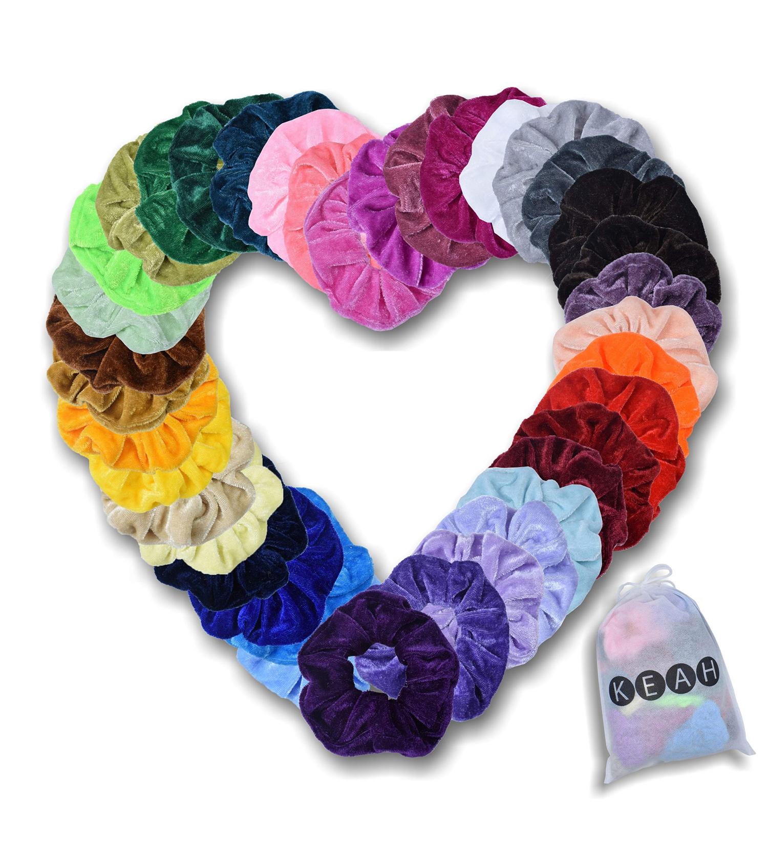 KEAH 40pcs Velvet Scrunchies Hair Band - Multi Colour Hair Scrunchies Pack with Storage Bag - For Girls and Women - Buy Online on GoSupps.com