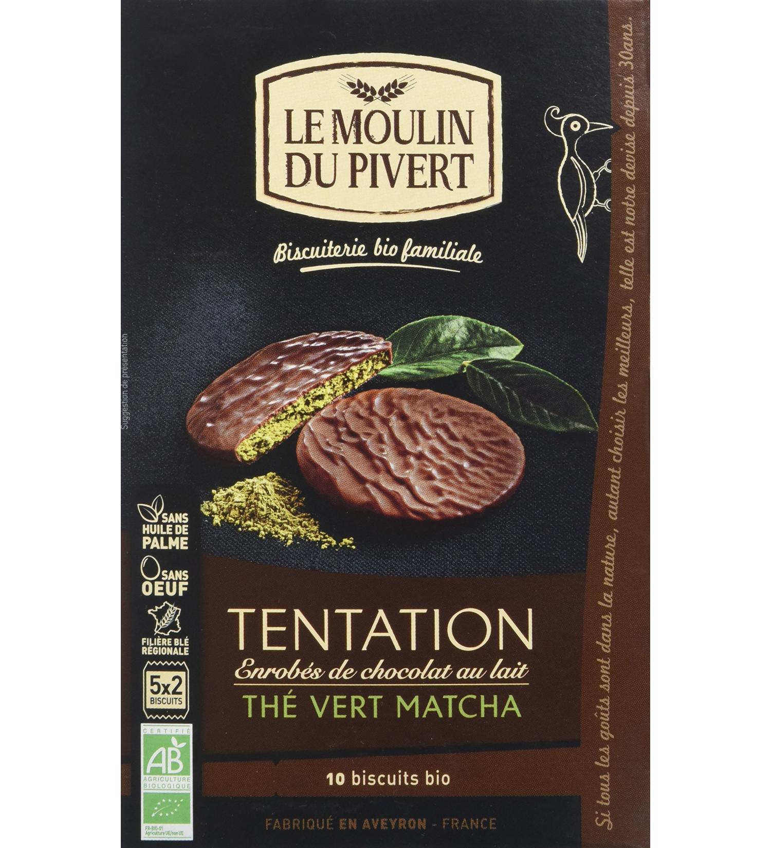 Moulin Pivert Temptation Coated with Milk Chocolate and Organic Matcha Green Tea 130 g - Buy Online on GoSupps.com