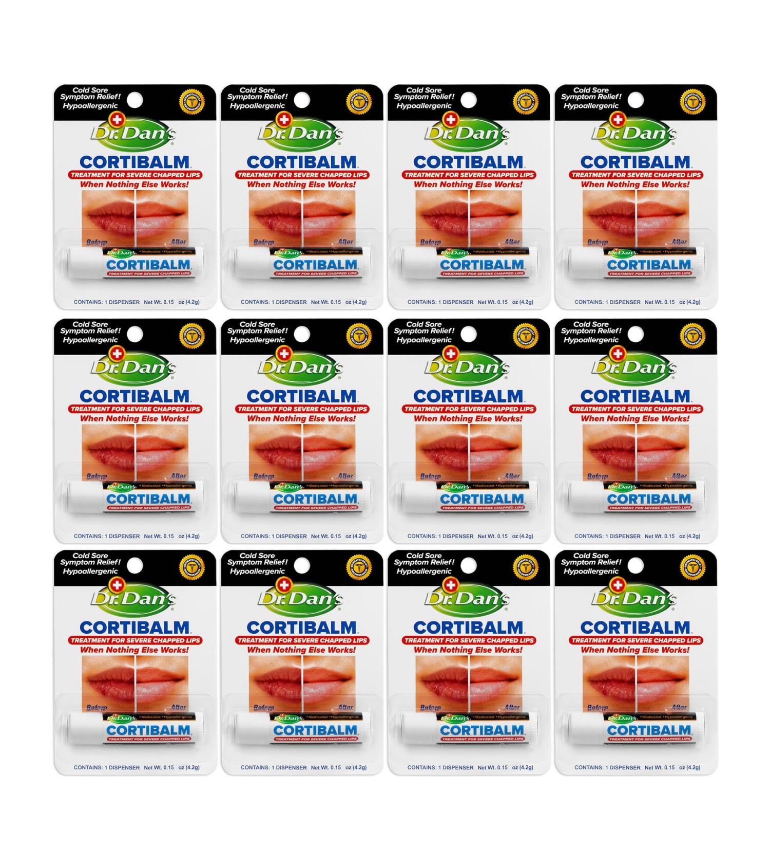 Dr. Dan's Cortibalm 12 Pack - Healing Lip Balm for Severely Chapped Lips - Men, Women, Children - Moisturizing Treatment - Buy Online on GoSupps.com