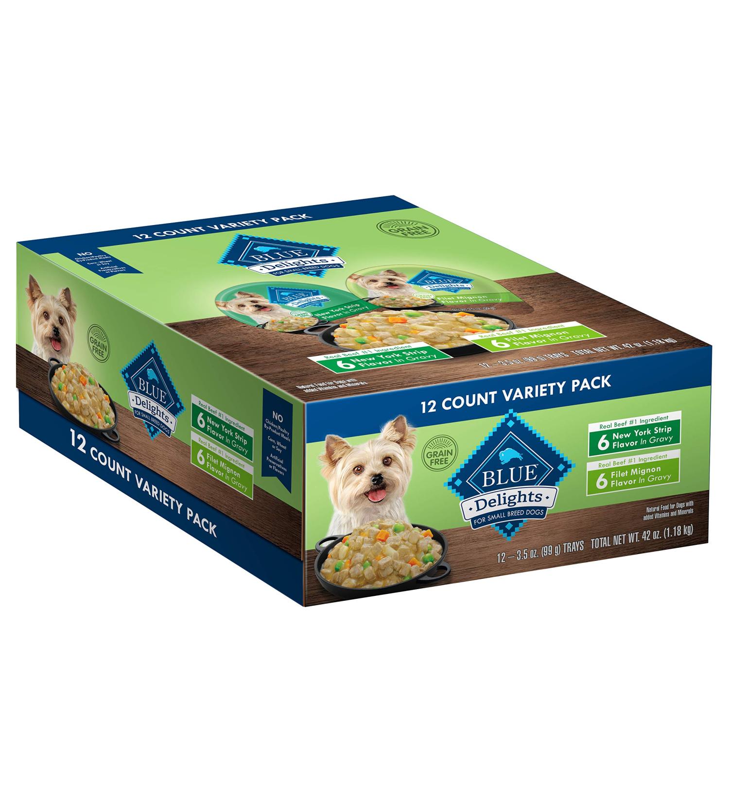 Blue Buffalo Delights Small Breed Wet Dog Food Variety Pack 12 Cups, Beef in Hearty Gravy - 3.5oz - Buy Online on GoSupps.com