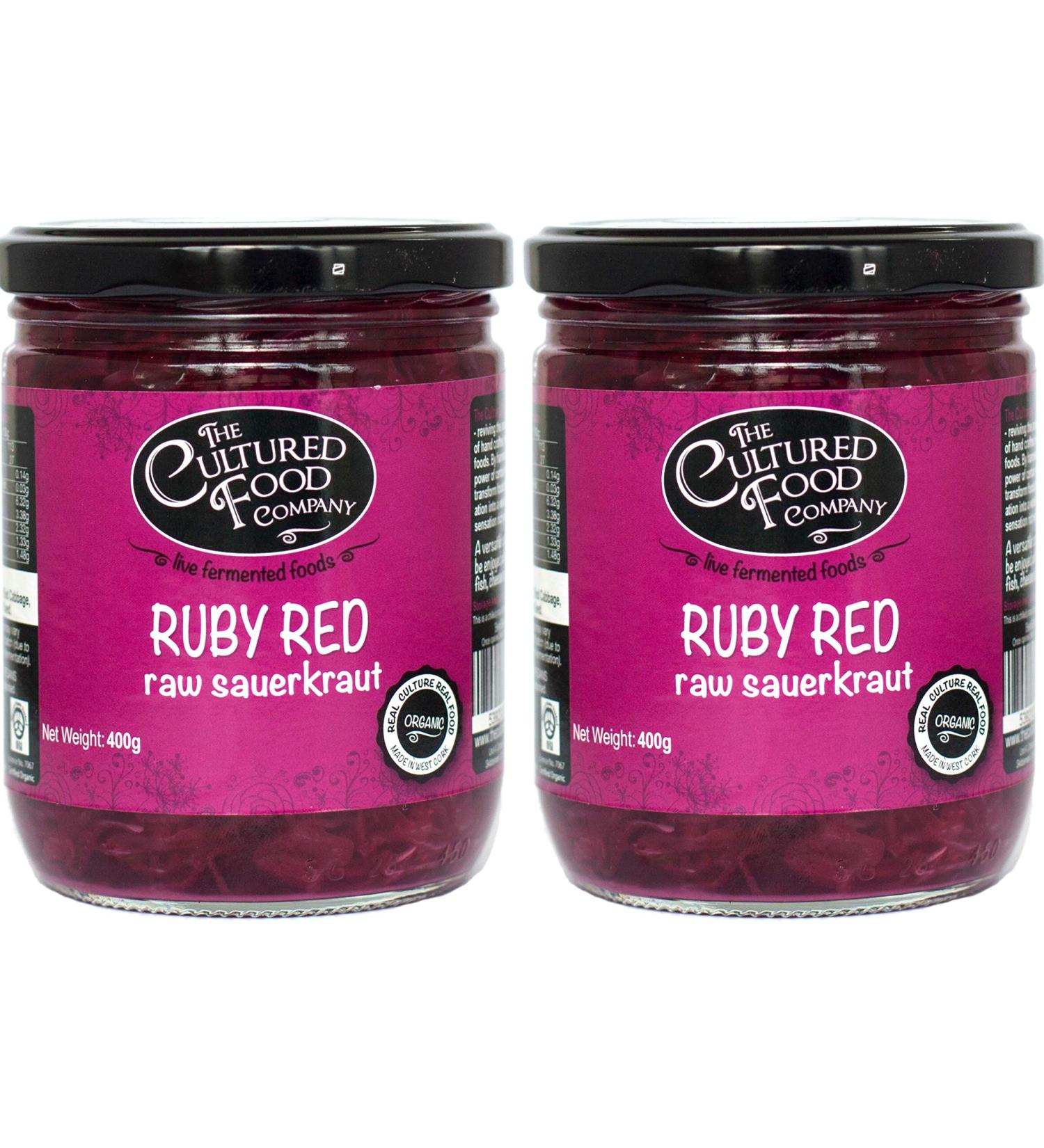 Organic Ruby Red Sauerkraut - 2 x 400g Jar - The Cultured Food Co - Buy Online on GoSupps.com